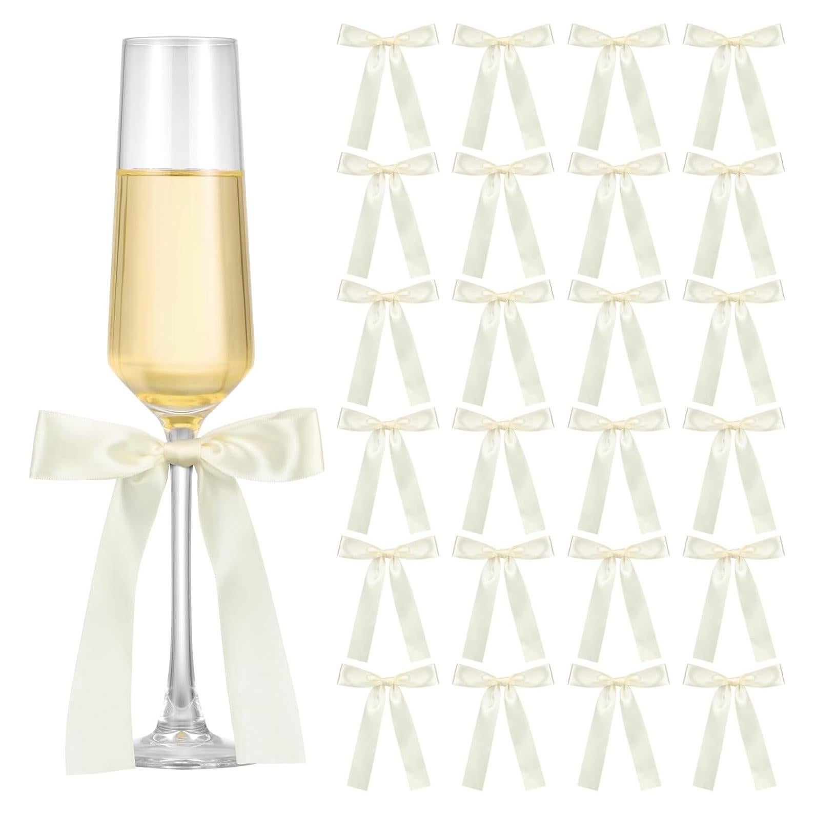 Paquete de 24 Lazos para Copas de Vino Blanco Marfil 17x10 cm