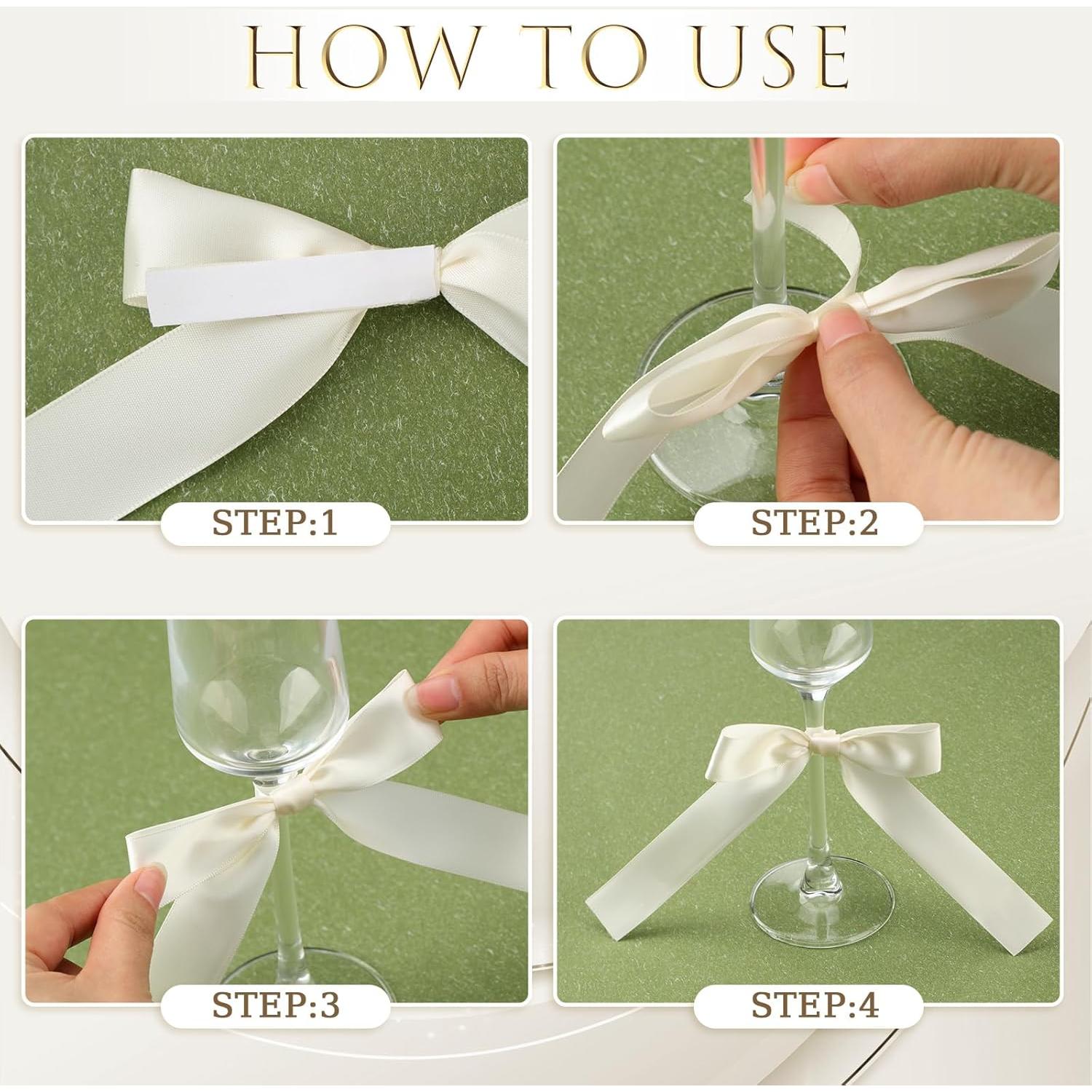 Paquete de 24 Lazos para Copas de Vino Blanco Marfil 17x10 cm