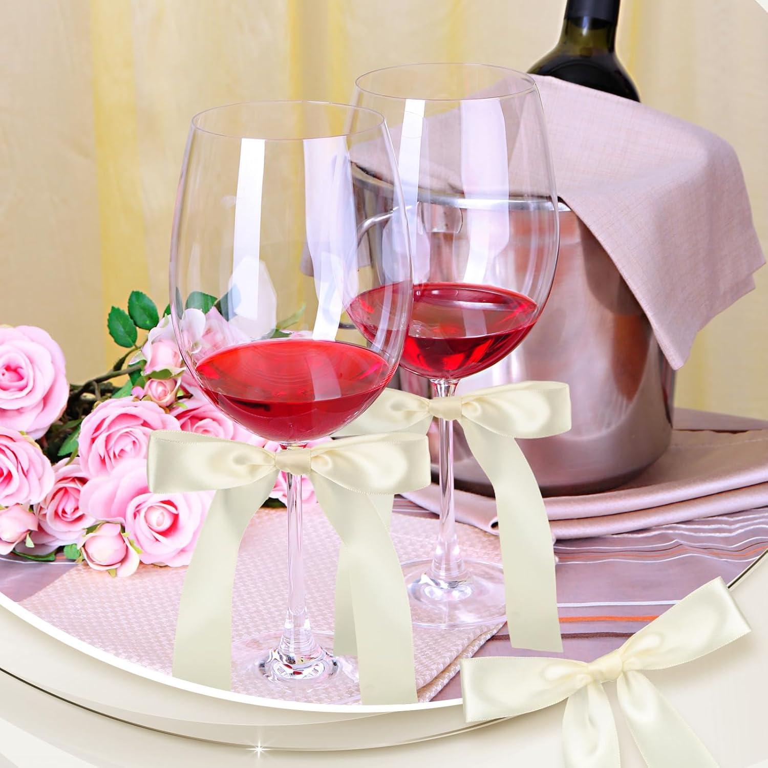 Paquete de 24 Lazos para Copas de Vino Blanco Marfil 17x10 cm