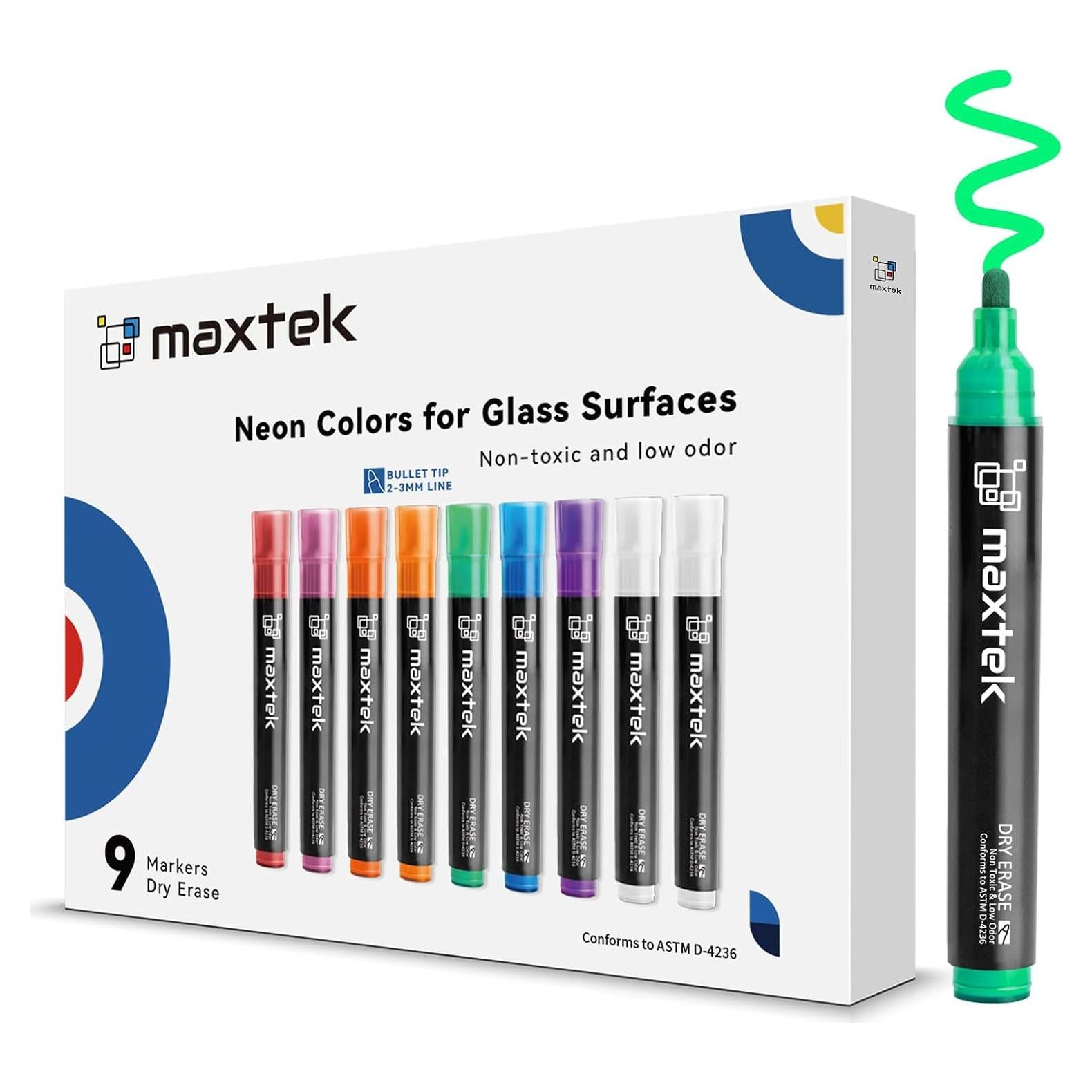 Marcadores Borrables Neón Maxtek 9 Colores Punta de Bala