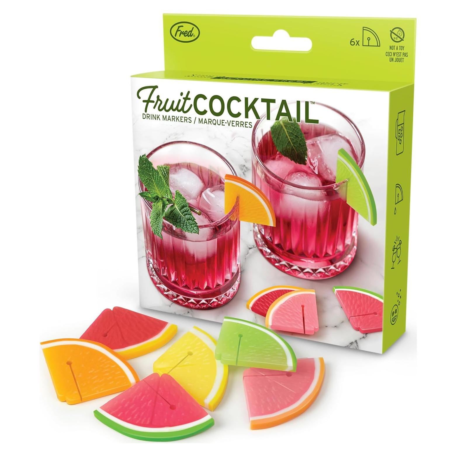 Marcadores de Bebida de Silicona Genuine Fred, Set de 6 Frutas