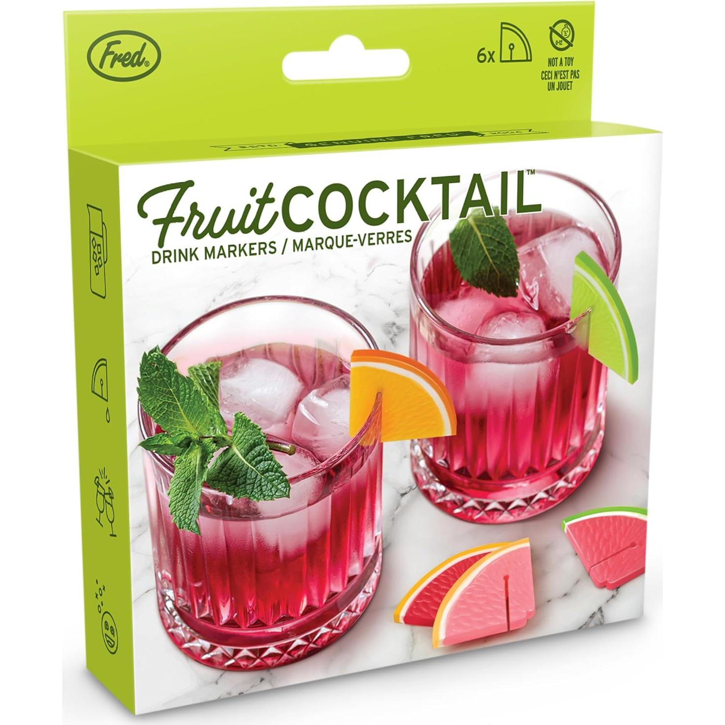 Marcadores de Bebida de Silicona Genuine Fred, Set de 6 Frutas