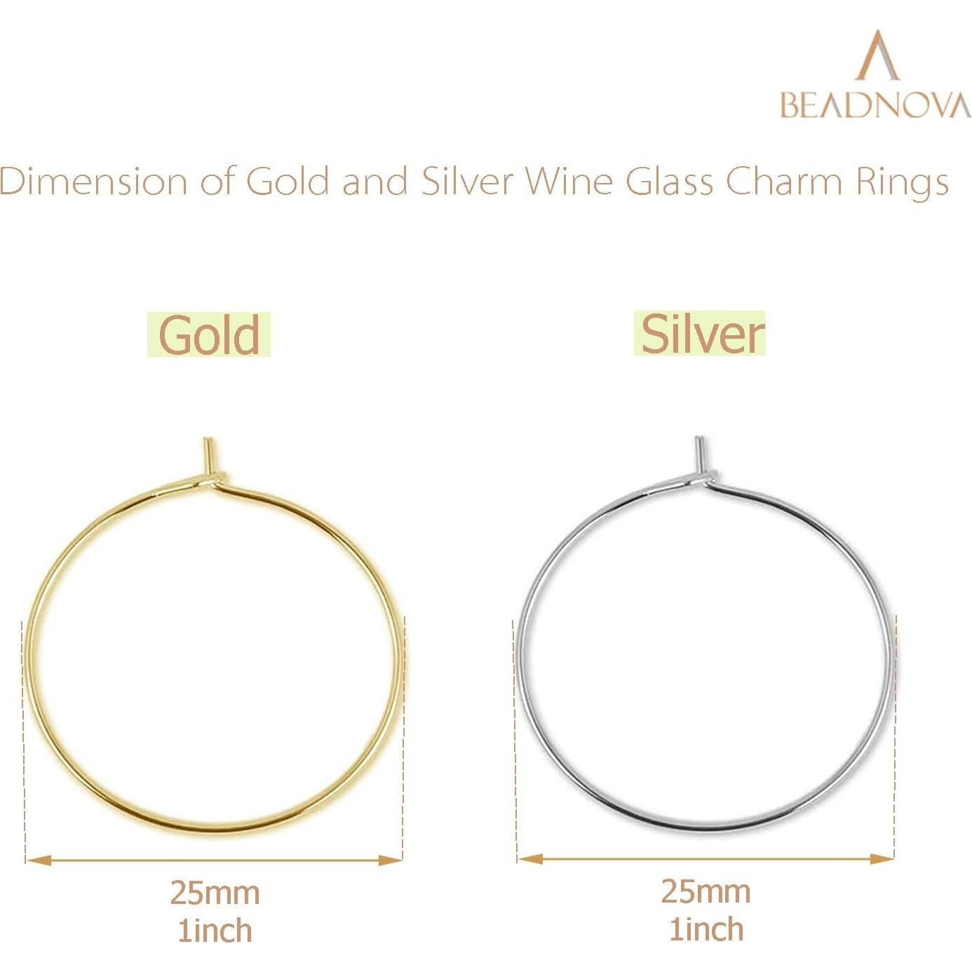 Anillos de Encanto para Copas de Vino BEADNOVA 120pcs Dorados y Plateados 25mm