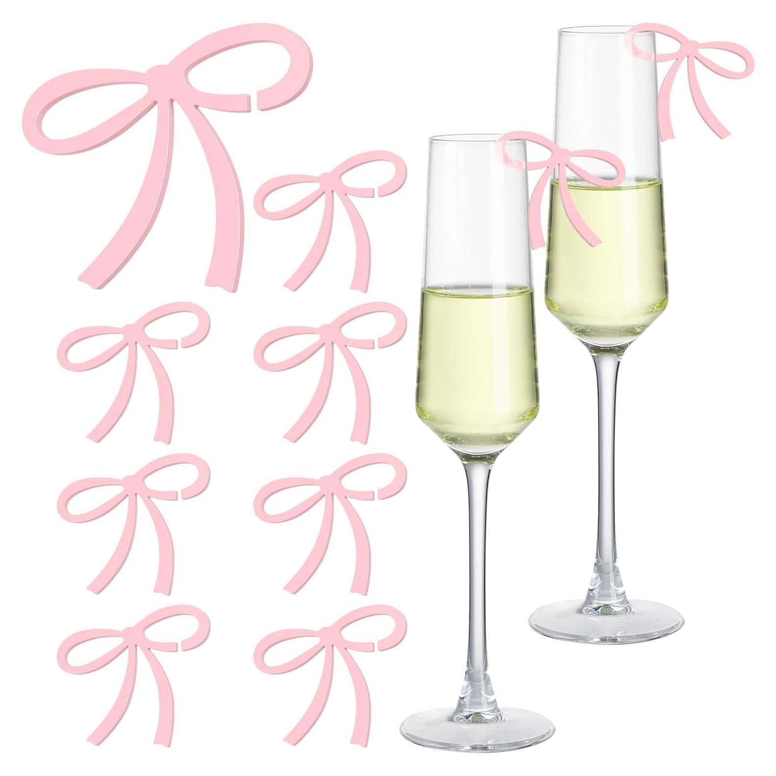 50 Etiquetas de Bebida con Lazos Rosa Acrílicos para Eventos