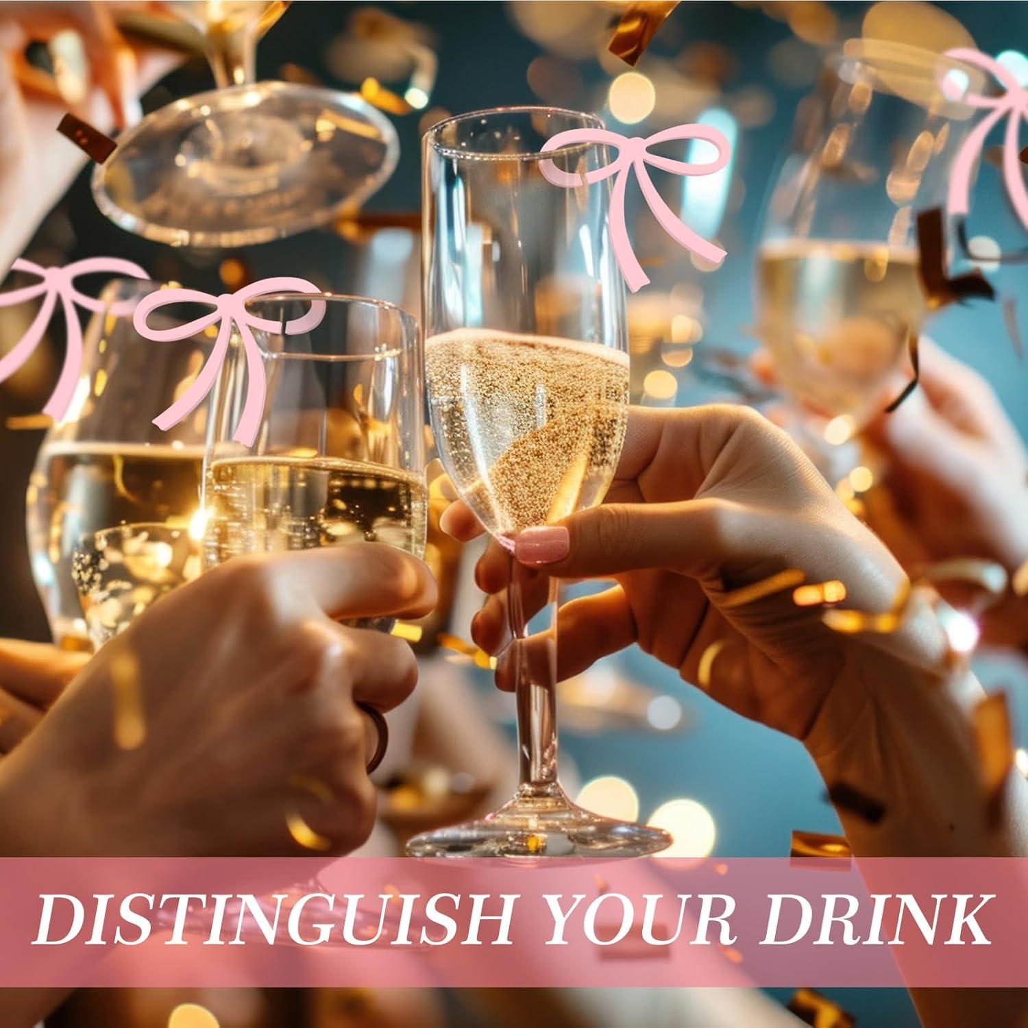 50 Etiquetas de Bebida con Lazos Rosa Acrílicos para Eventos