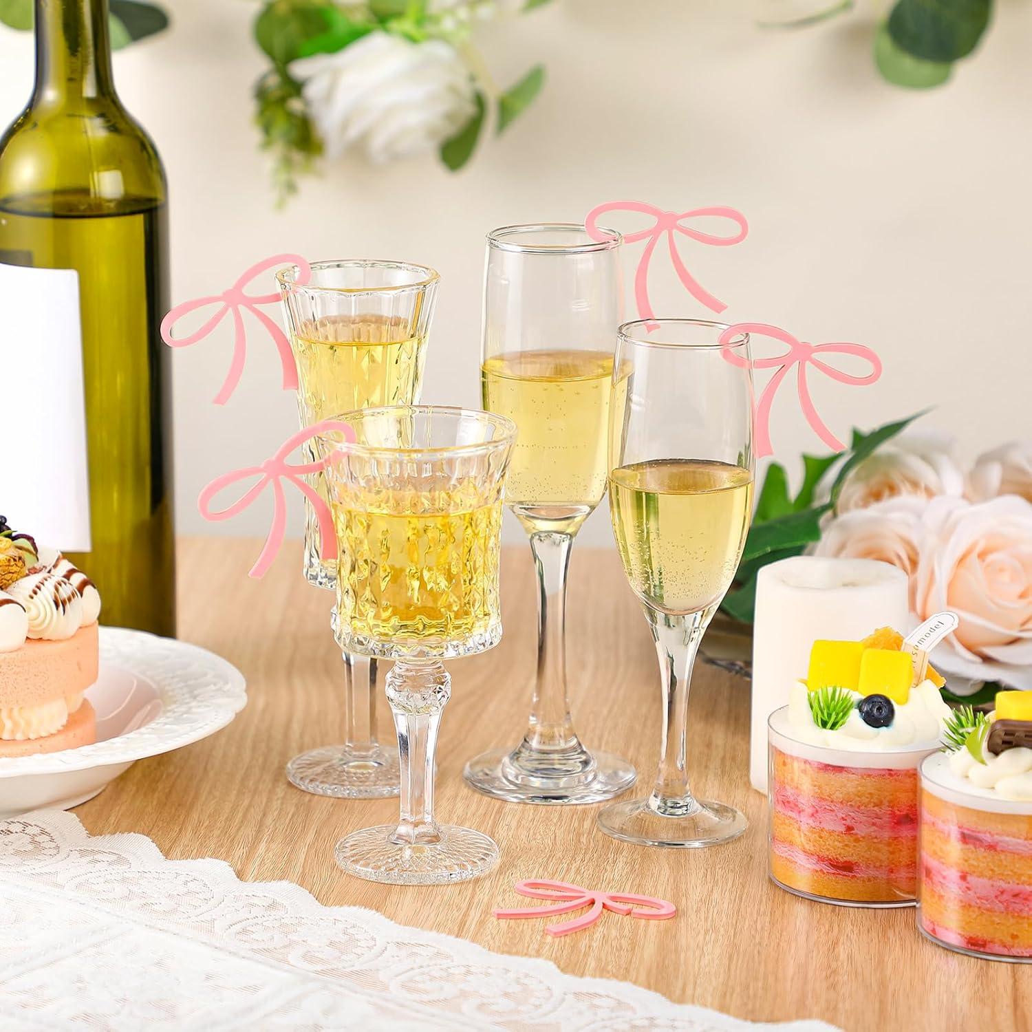 50 Etiquetas de Bebida con Lazos Rosa Acrílicos para Eventos