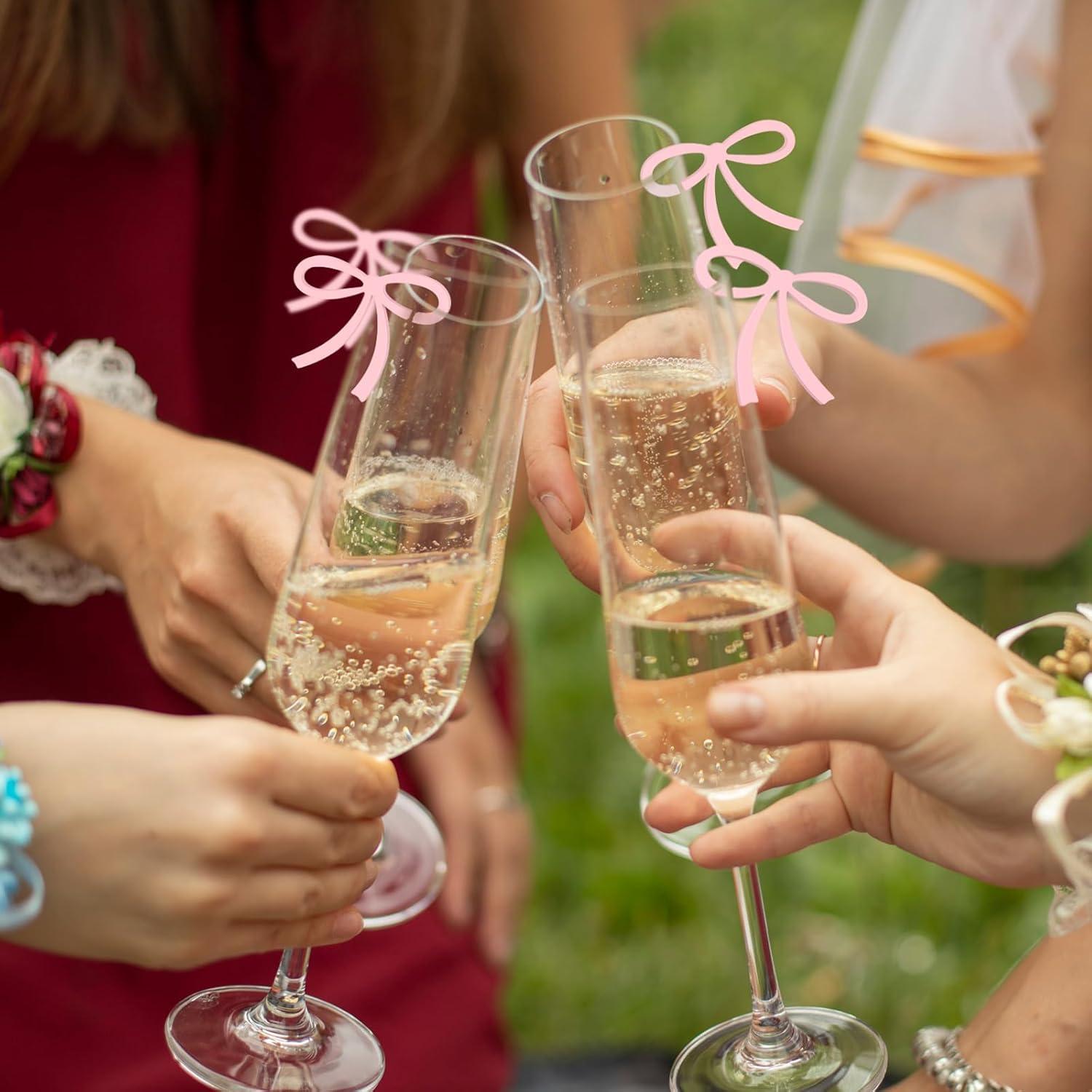 50 Etiquetas de Bebida con Lazos Rosa Acrílicos para Eventos