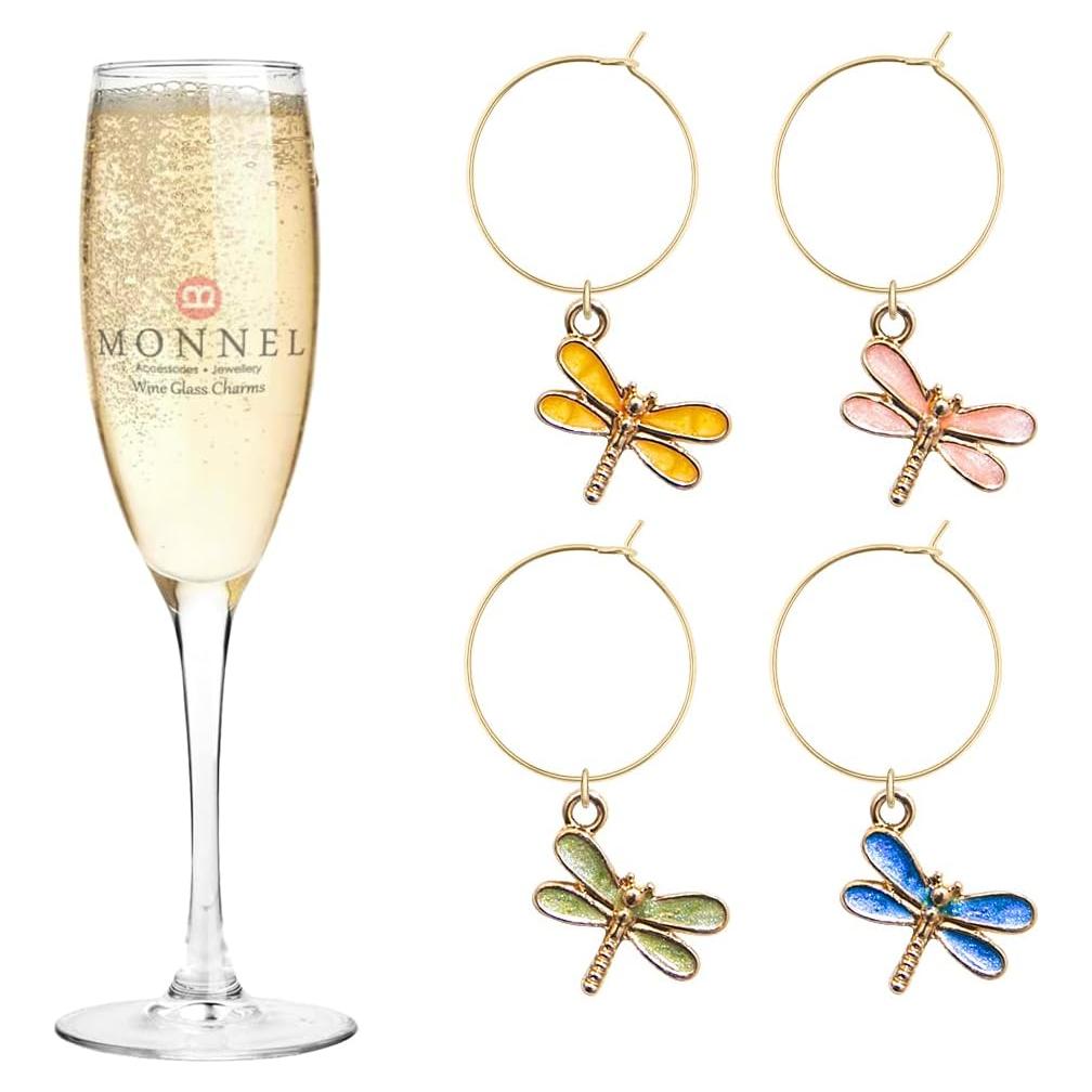 Set de 4 Marcadores de Vino Libélula MONNEL - Bolsa Terciopelo