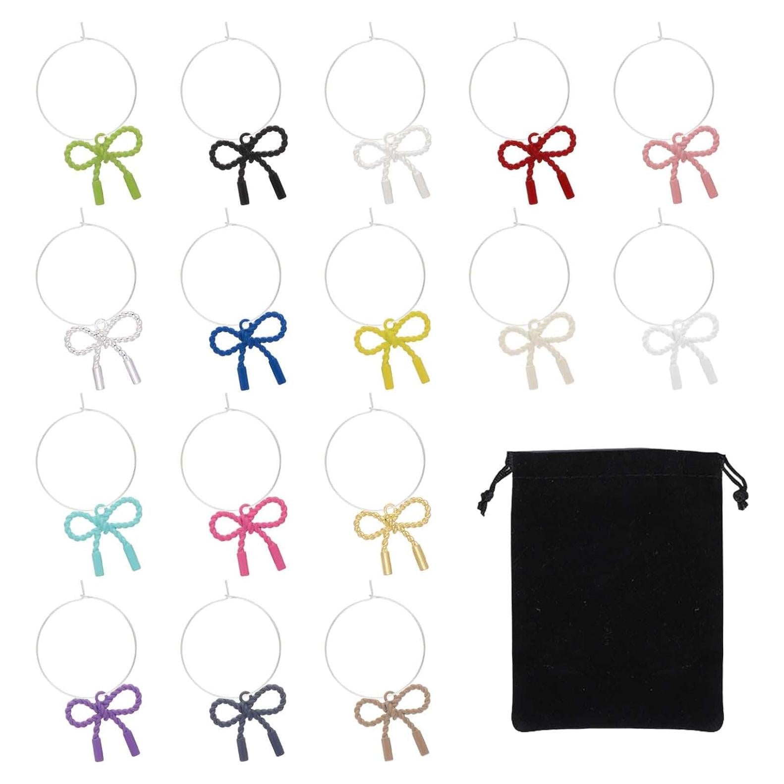 16 Encantos de Lazo Coloridos para Copas de Vino Megitzuu