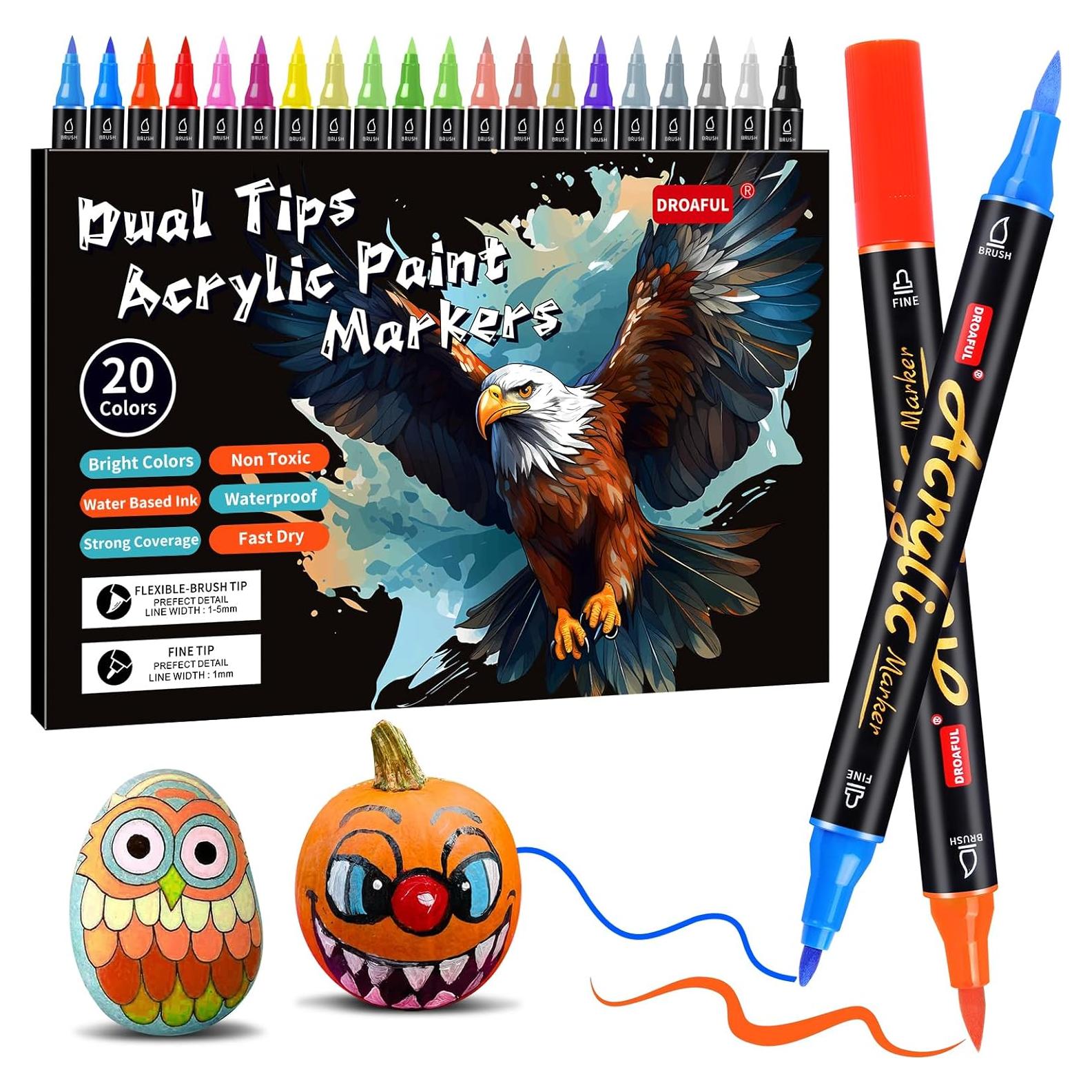 Marcadores de Pintura Acrílica Droaful, 20 Colores Doble Punta