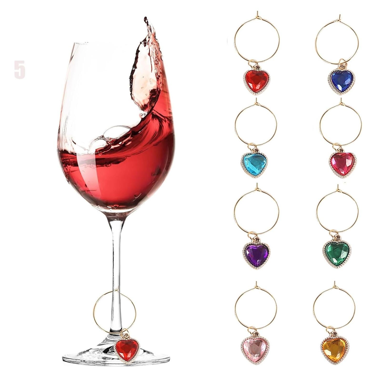 Juego de 8 Encantos de Corazón para Copas de Vino HOXIEYA