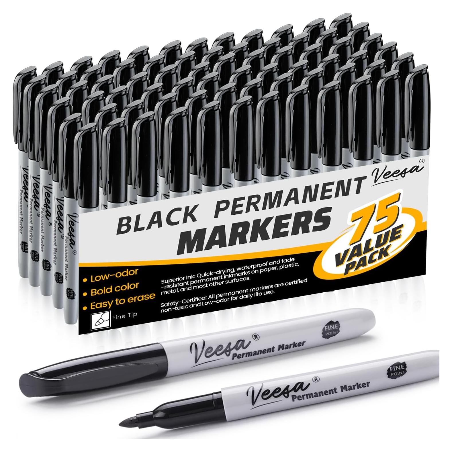 Marcadores Permanentes VEESA 75 Unidades Punta Fina Negros