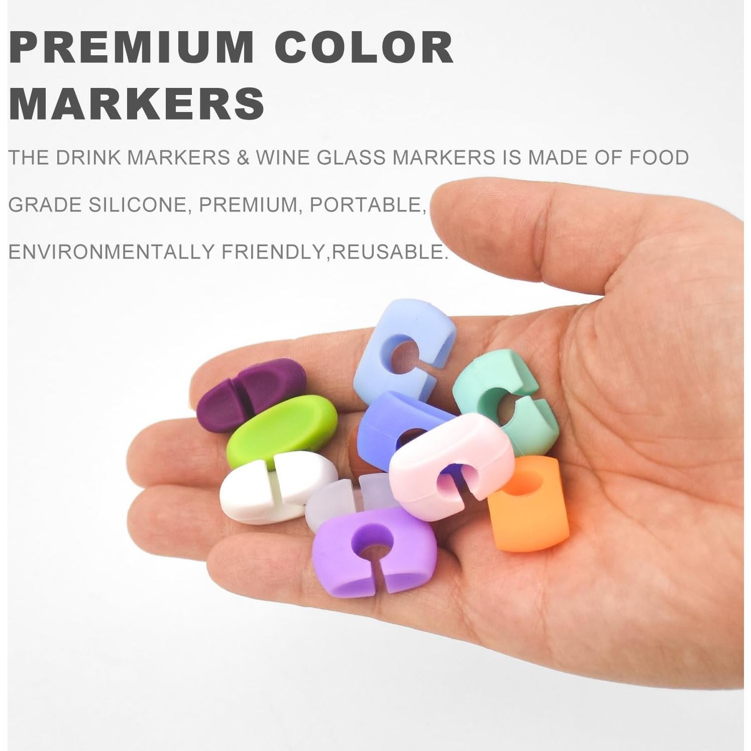Set de 72 Marcadores de Copas de Vino Silicona 24 Colores