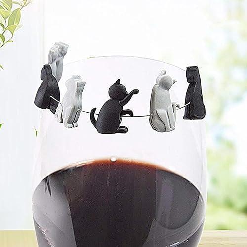 Juego de 6 Clips de Silicona WLngtv para Bolsitas de Té Gato