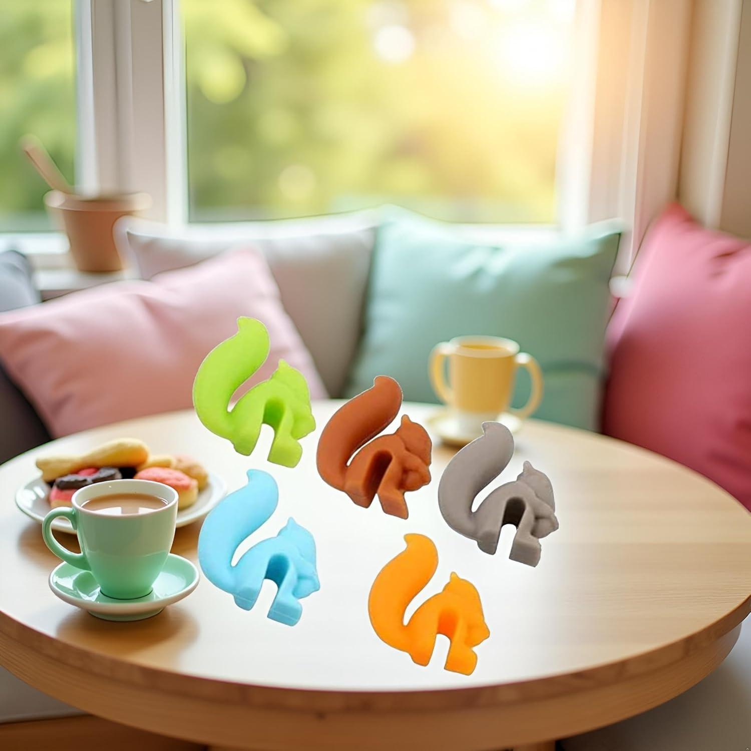 Soportes para Bolsa de Té Silicona BWESOO 5 Pcs Ardilla Multicolor