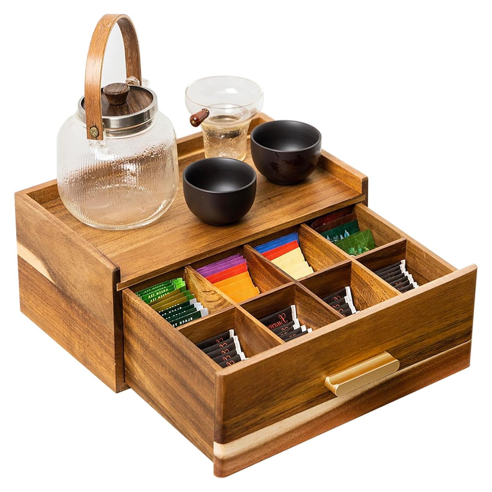 Organizador de Bolsitas de Té de Madera de Acacia FLYIEE