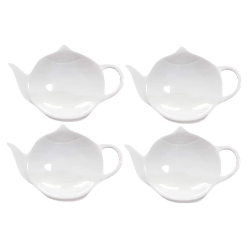 Sizikato 4 Posavasos de Cerámica Blanca para Té y Cucharas