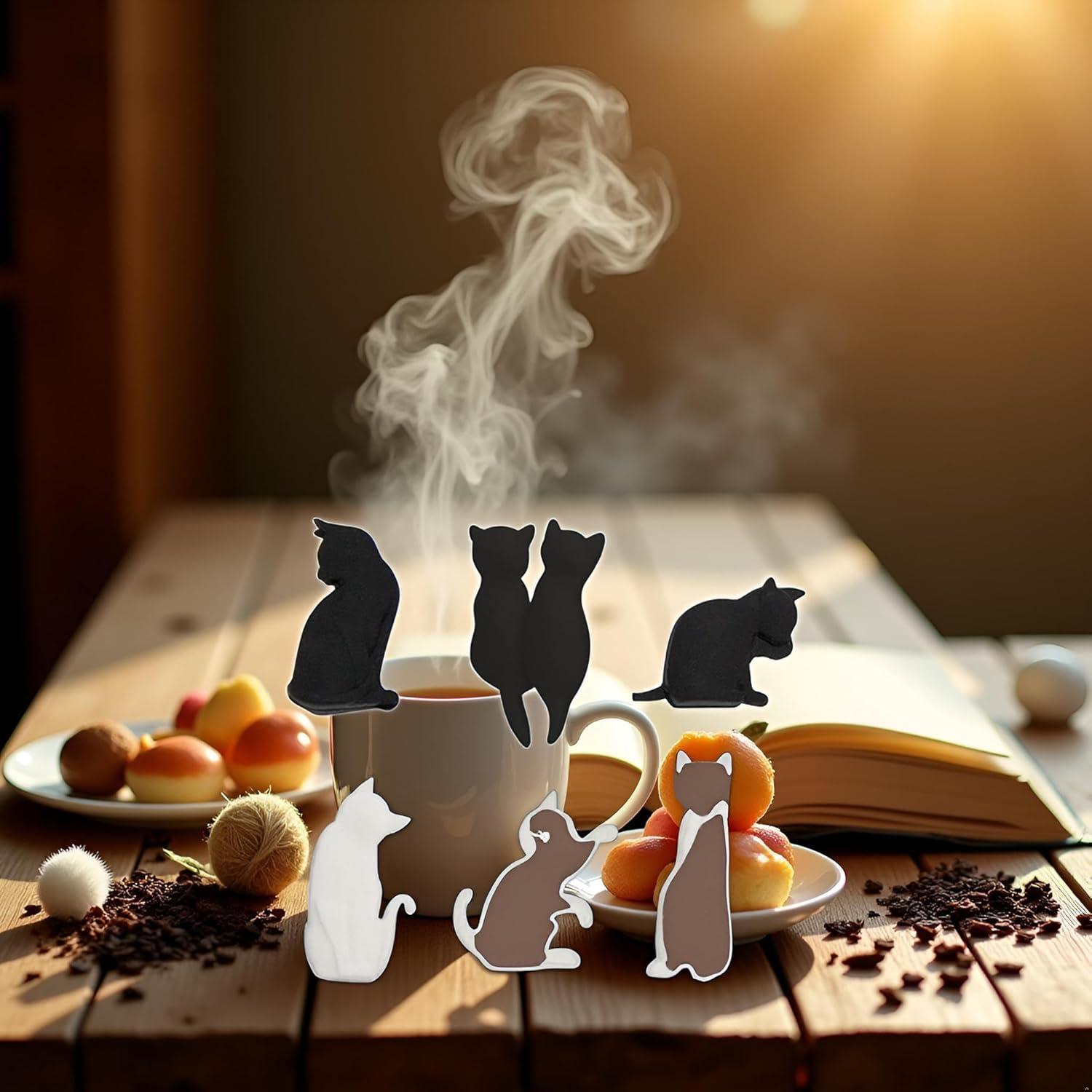 Set de 6 Clips de Bolsa de Té Silicona Gato Jizlan Negro y Blanco