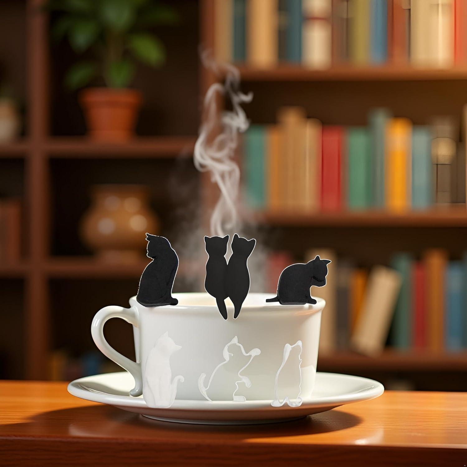 Set de 6 Clips de Bolsa de Té Silicona Gato Jizlan Negro y Blanco