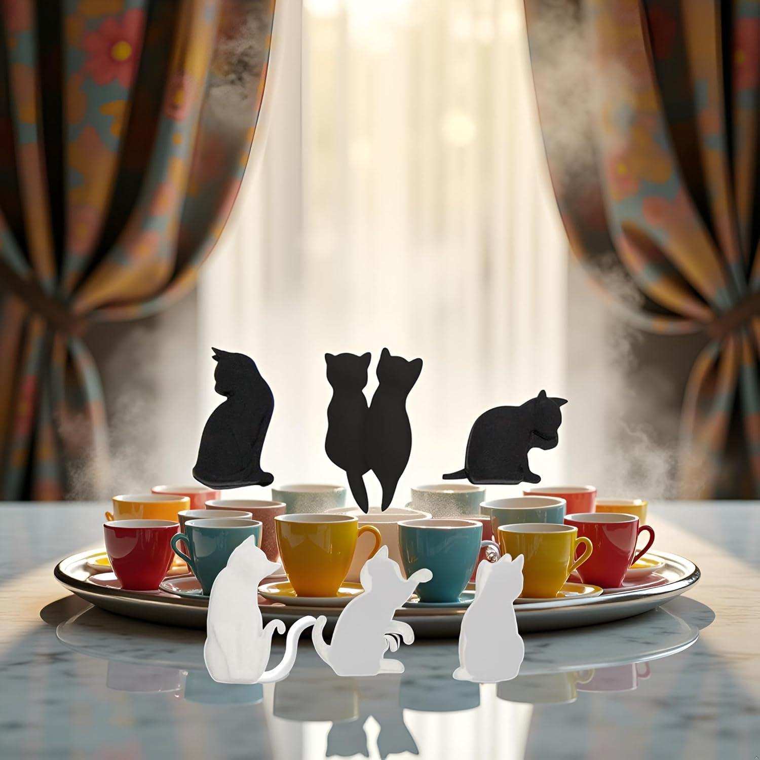 Set de 6 Clips de Bolsa de Té Silicona Gato Jizlan Negro y Blanco