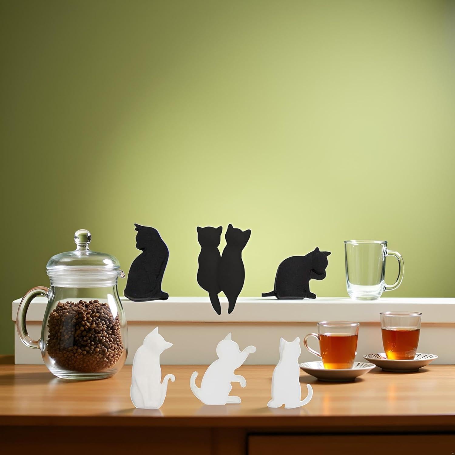 Set de 6 Clips de Bolsa de Té Silicona Gato Jizlan Negro y Blanco