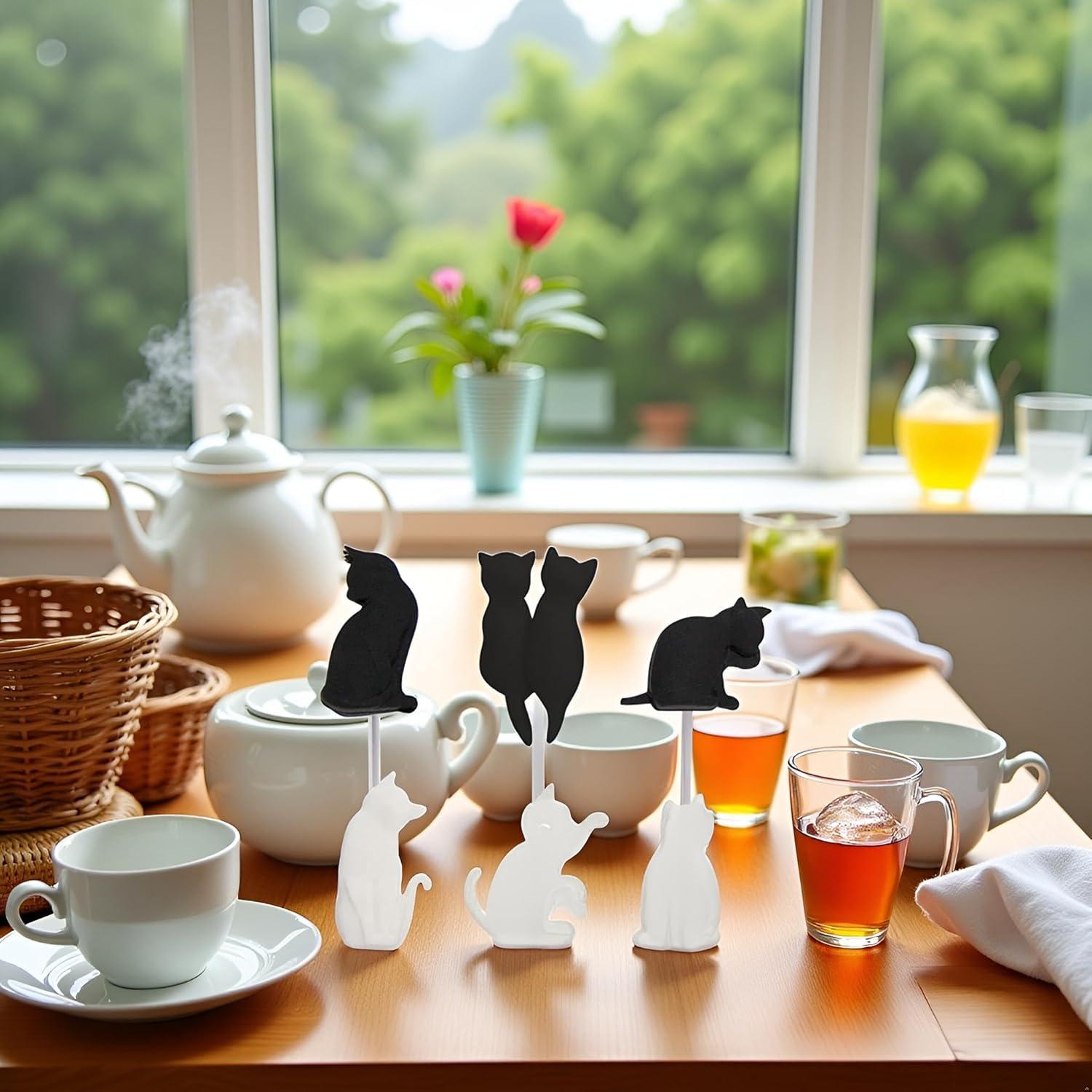 Set de 6 Clips de Bolsa de Té Silicona Gato Jizlan Negro y Blanco