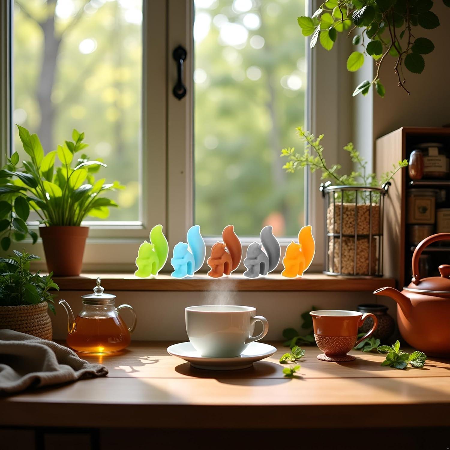 Set de 5 Soportes para Bolsa de Té Silicona Ardilla Tustao