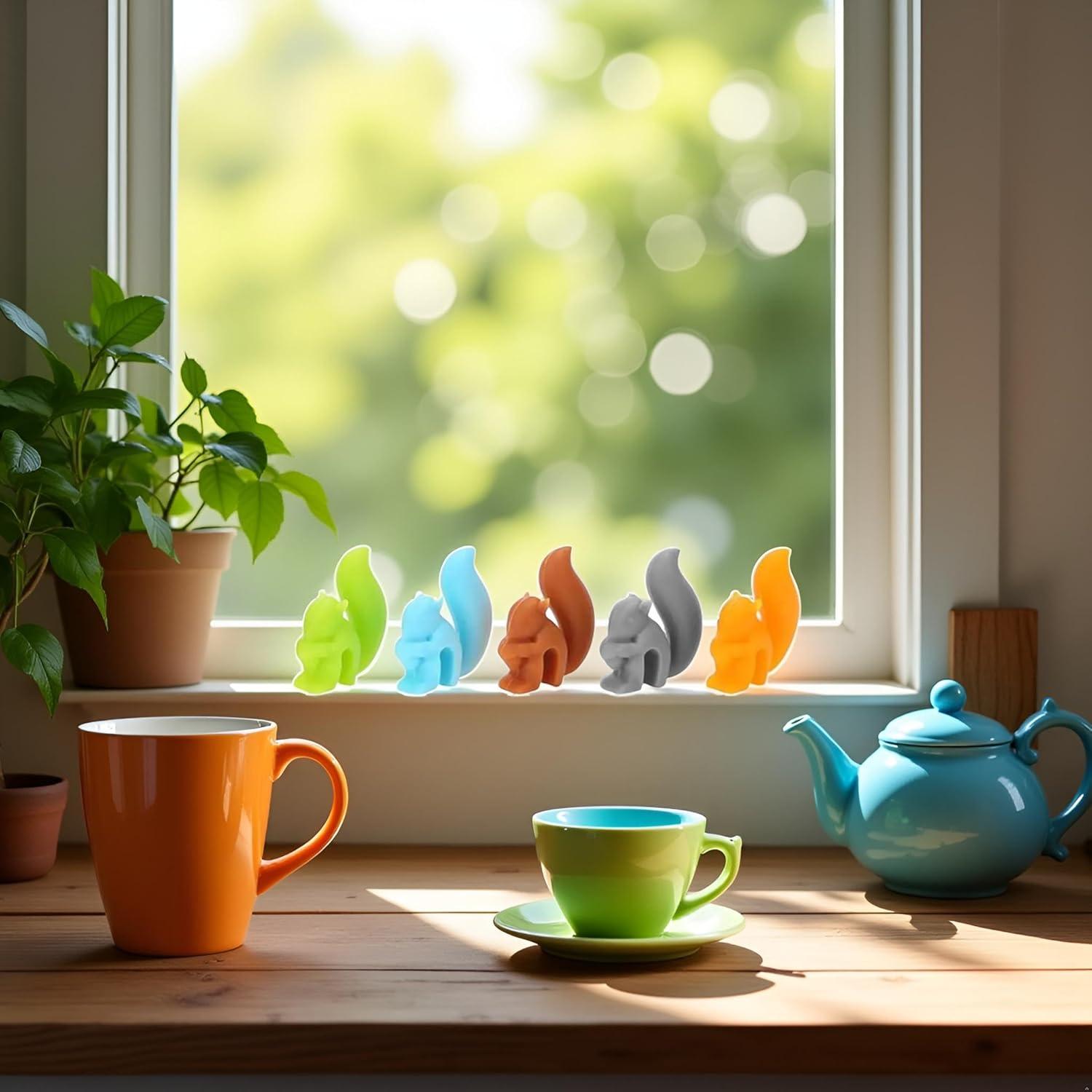 Set de 5 Soportes para Bolsa de Té Silicona Ardilla Tustao