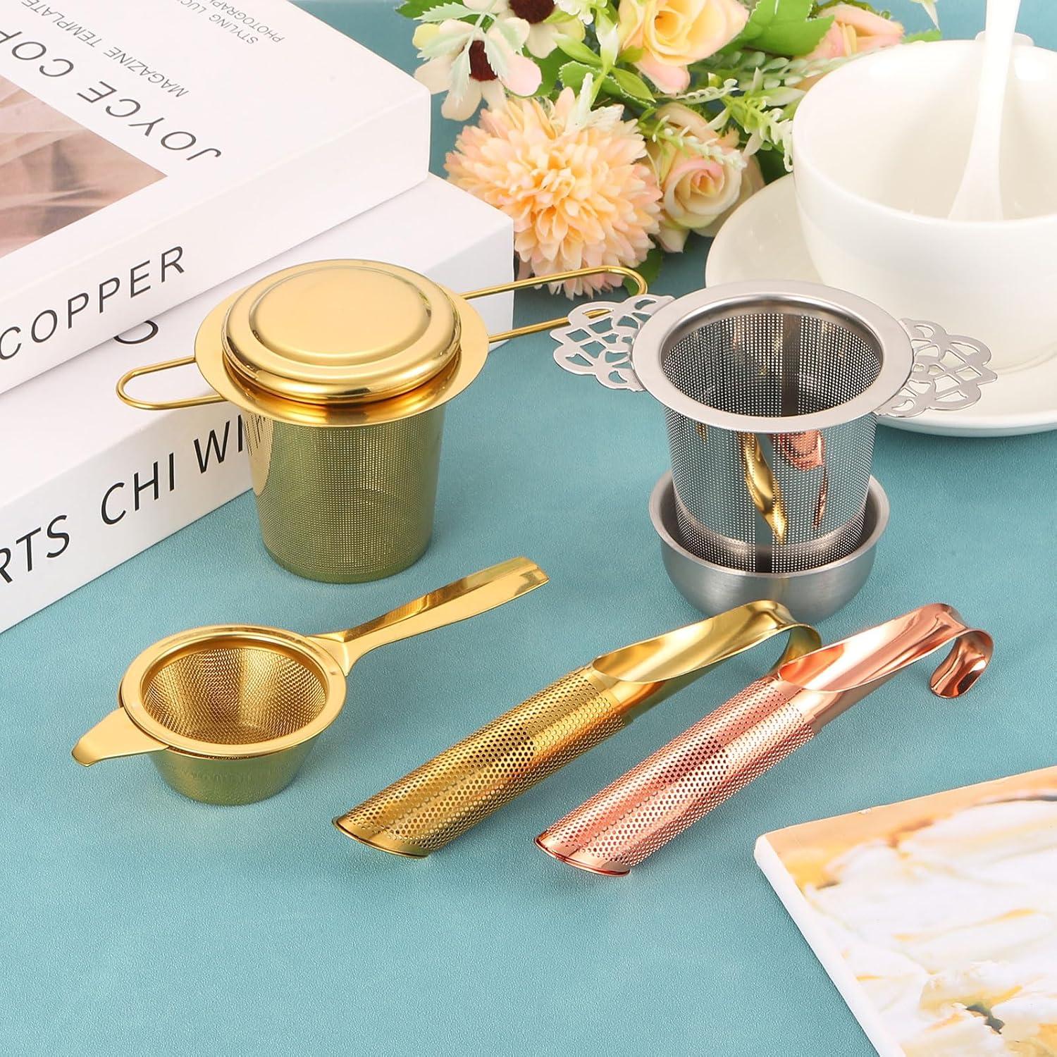 Infusor de Té de Acero Inoxidable uxcell Oro Rosa 146mm