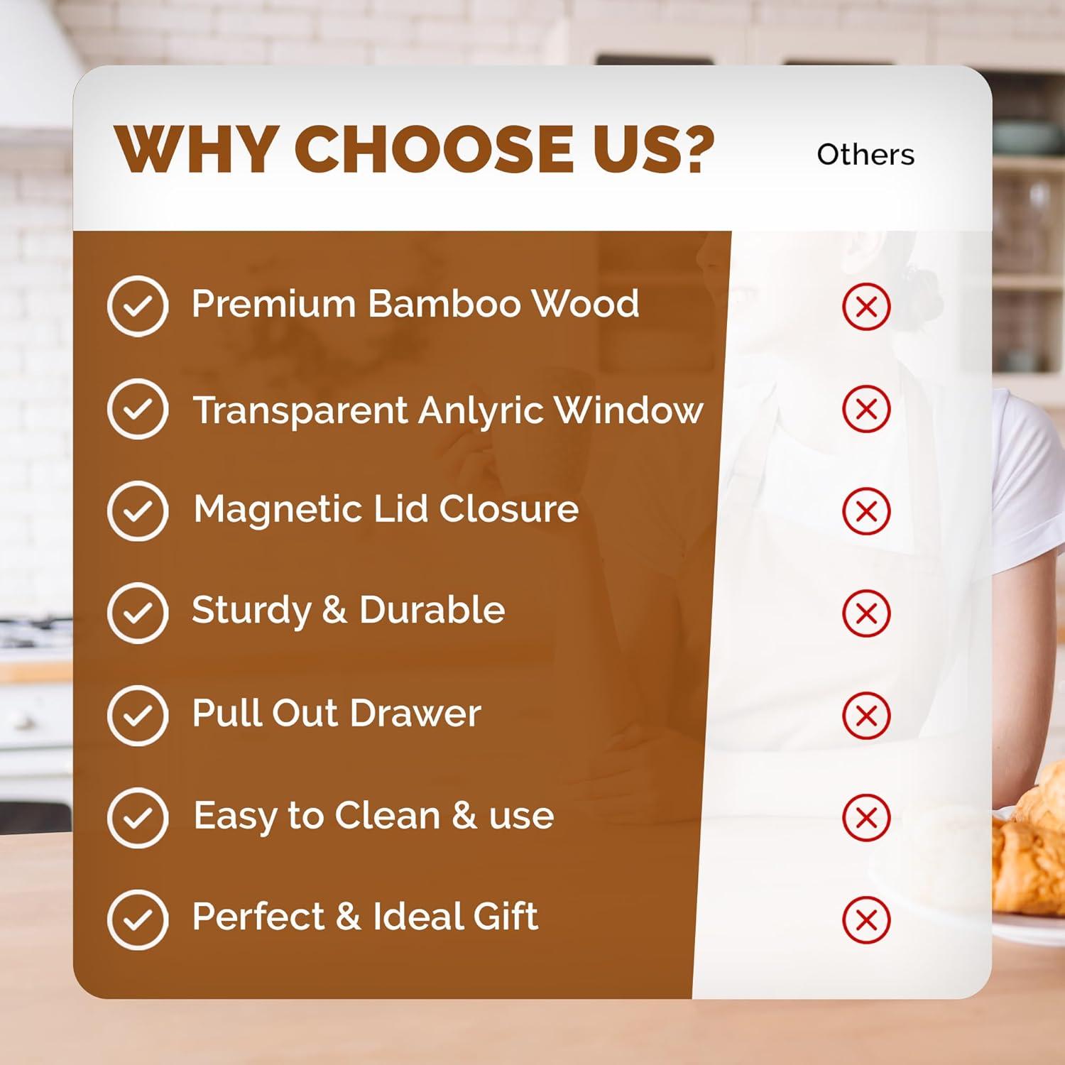 Organizador de Té de Bambú con Cajón y Ventana Acrílica