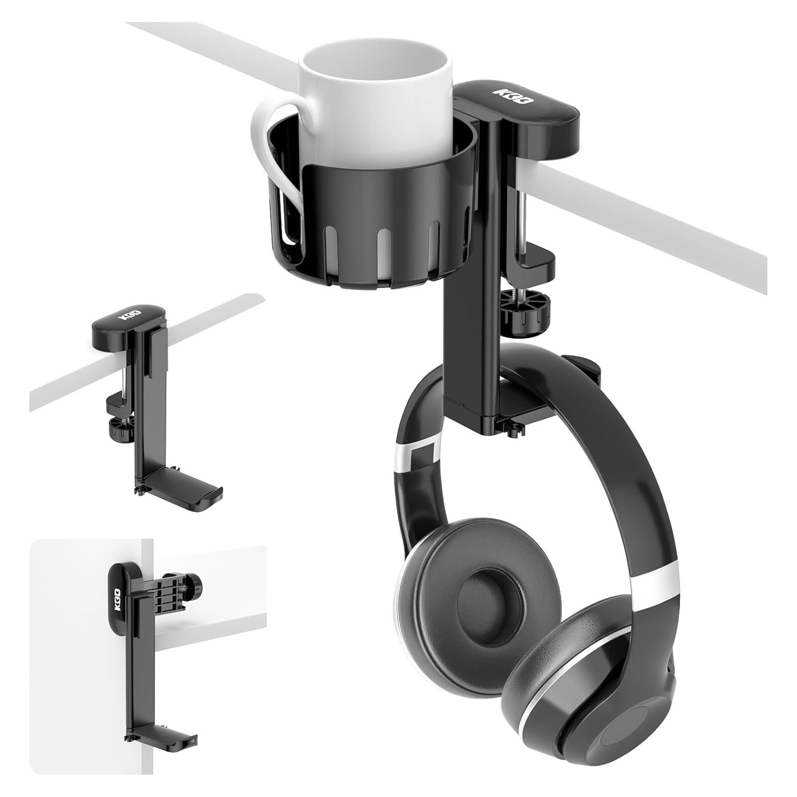 Soporte para Auriculares KDD 2 en 1 con Soporte para Tazas Negro