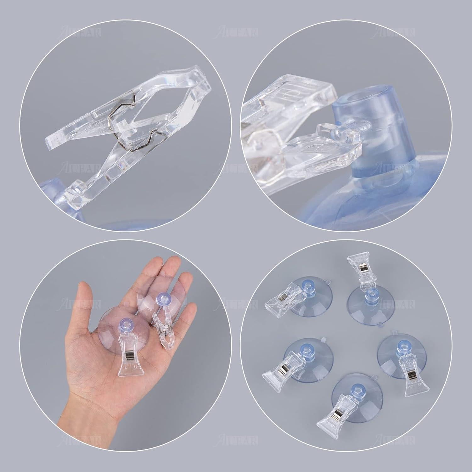 Clips de Ventosa Transparentes AUEAR - Paquete de 8 Unidades