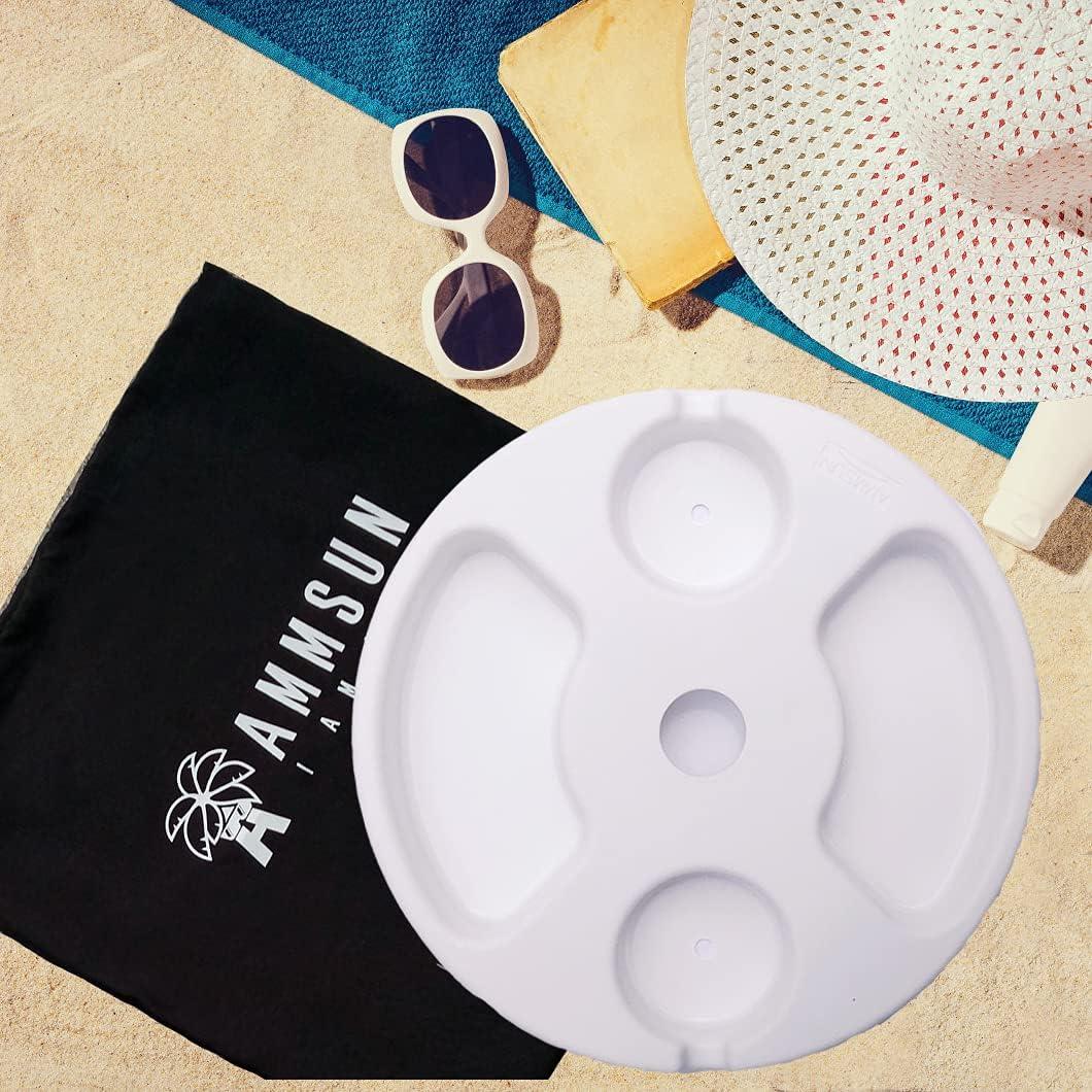 Mesa Tray para Sombrilla de Playa AMMSUN 33 cm Blanca con Portavasos