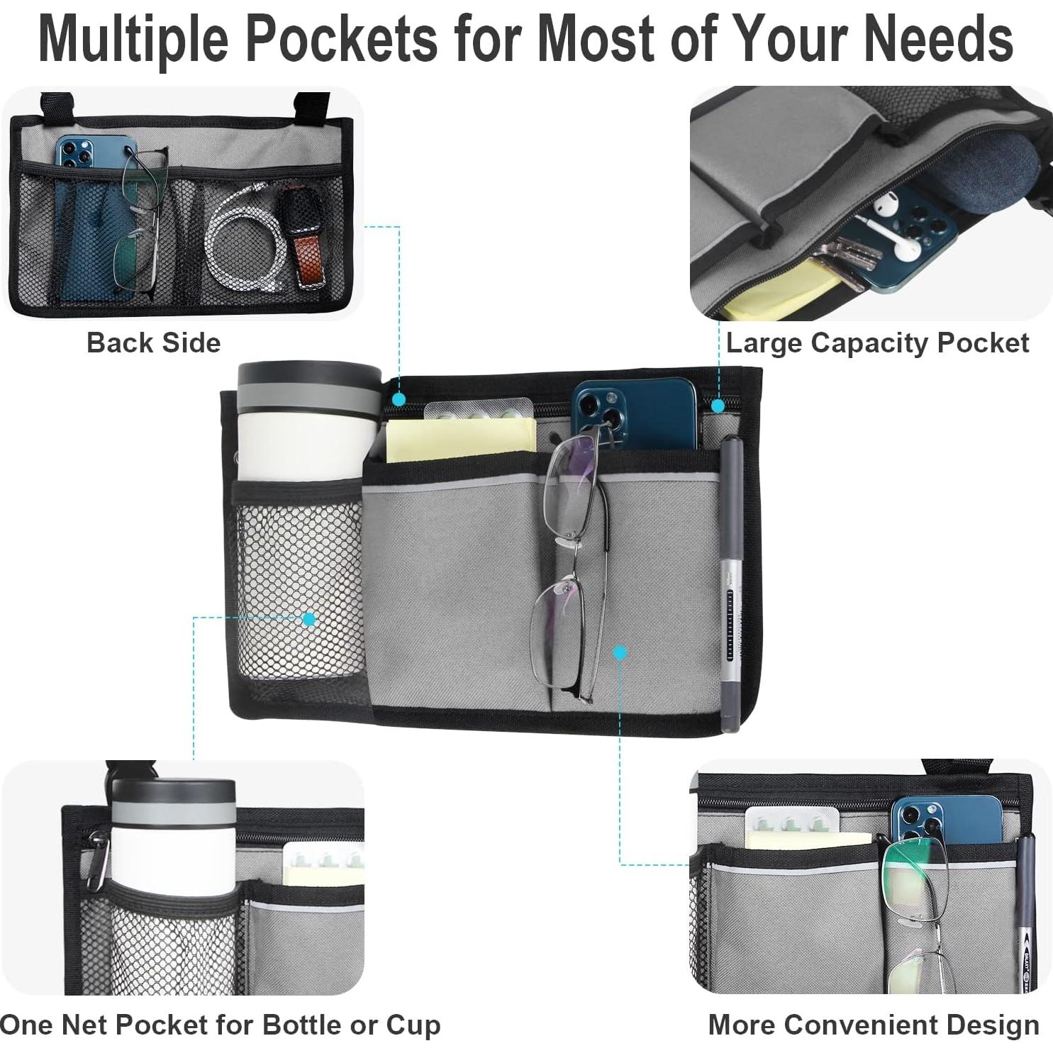 Bolsa Lateral para Silla de Ruedas HSGEZUOQI Gris Impermeable