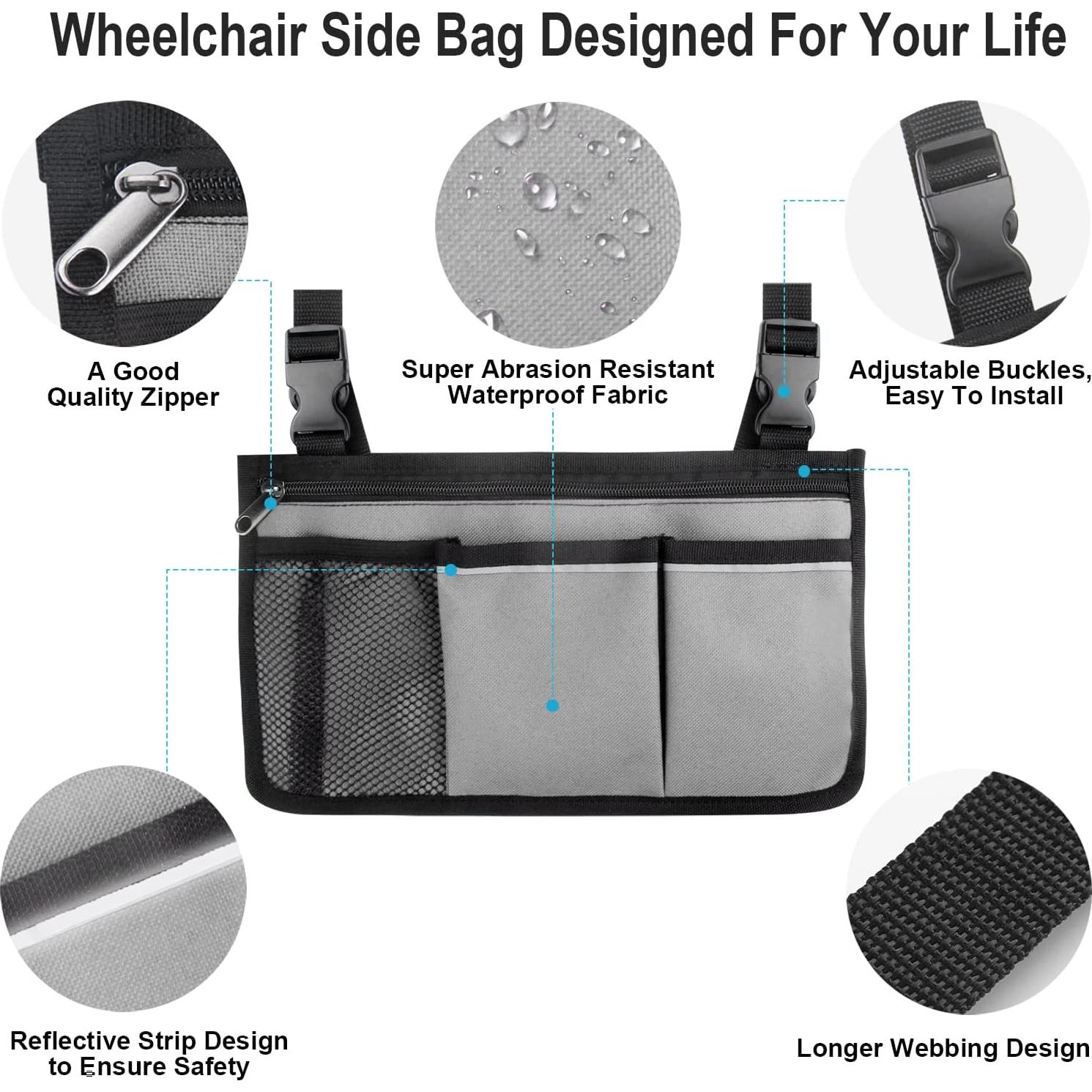 Bolsa Lateral para Silla de Ruedas HSGEZUOQI Gris Impermeable