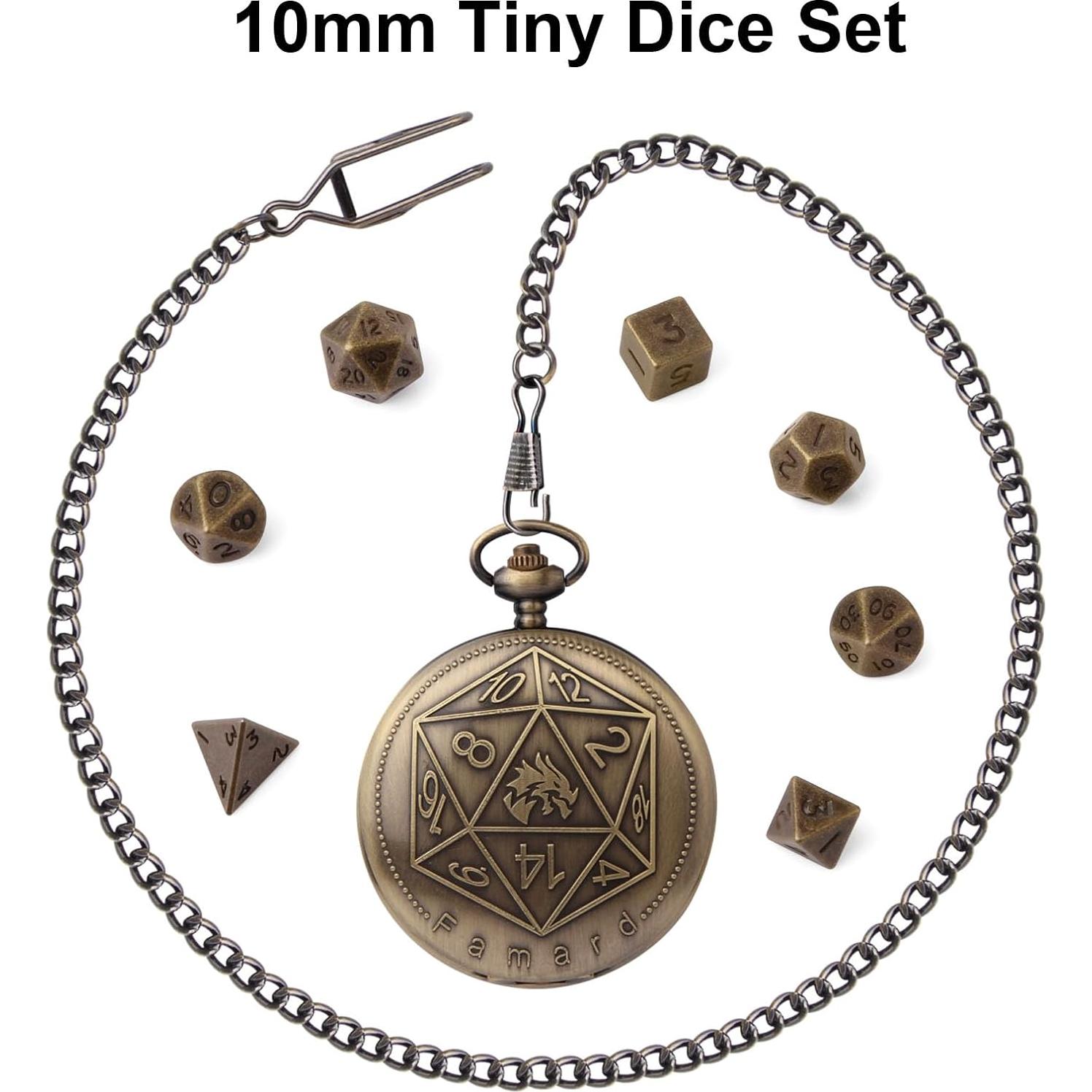 Juego de Dados DND Metálicos 10mm con Estuche Vintage