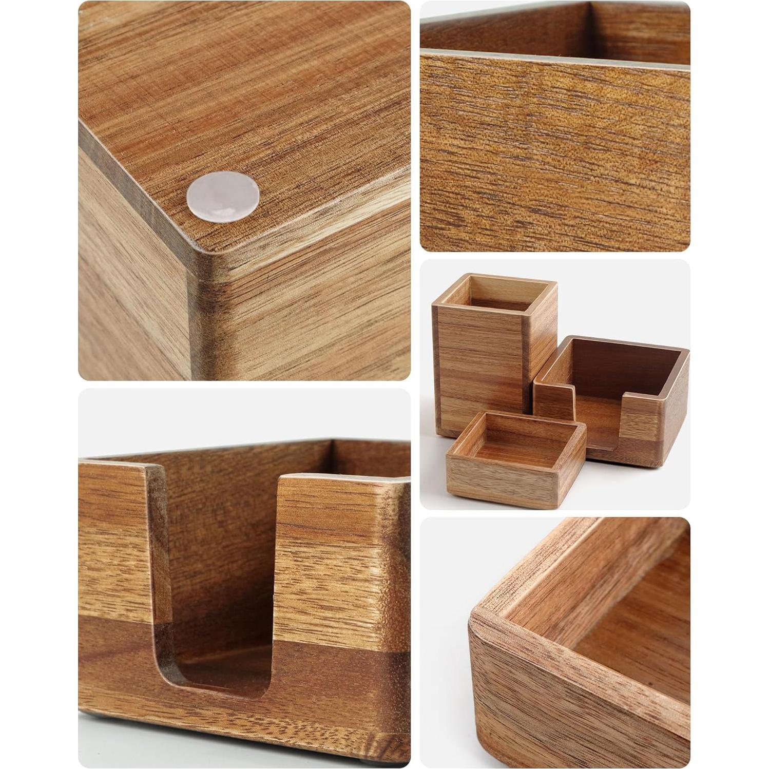 Juego de Organizador de Escritorio de Madera Acacia - 3 Piezas