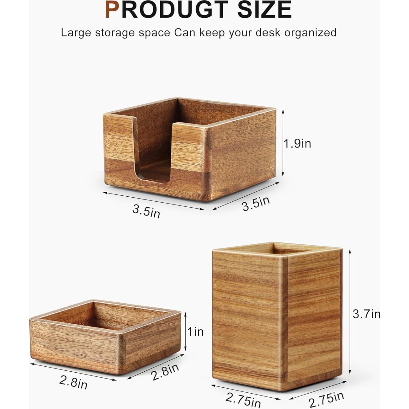 Juego de Organizador de Escritorio de Madera Acacia - 3 Piezas