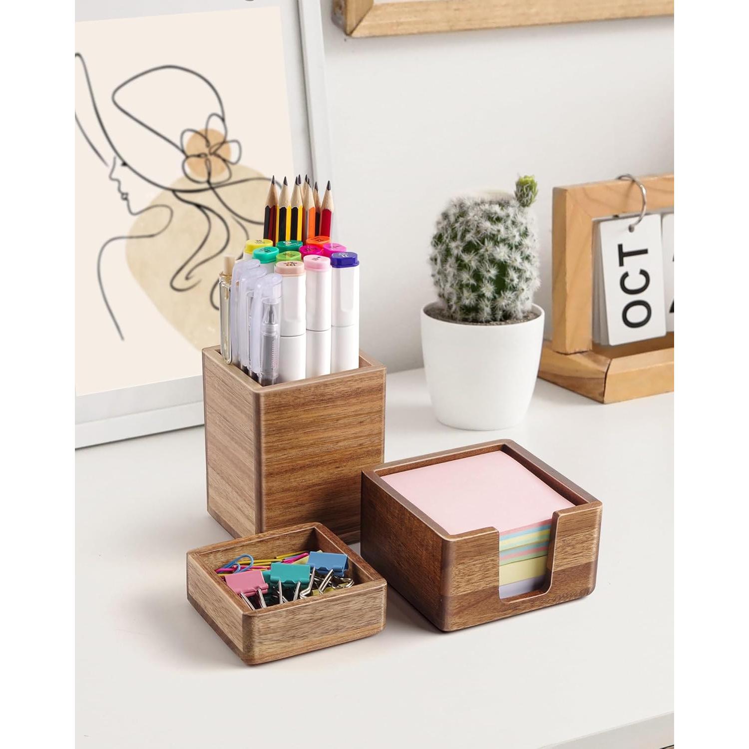 Juego de Organizador de Escritorio de Madera Acacia - 3 Piezas