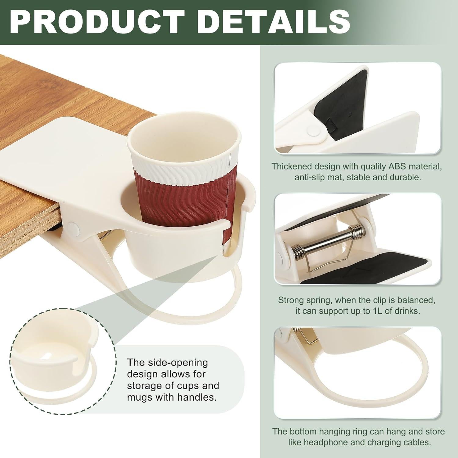 Soporte para Taza PATIKIL, 2 Pcs Clip para Mesa Blanco