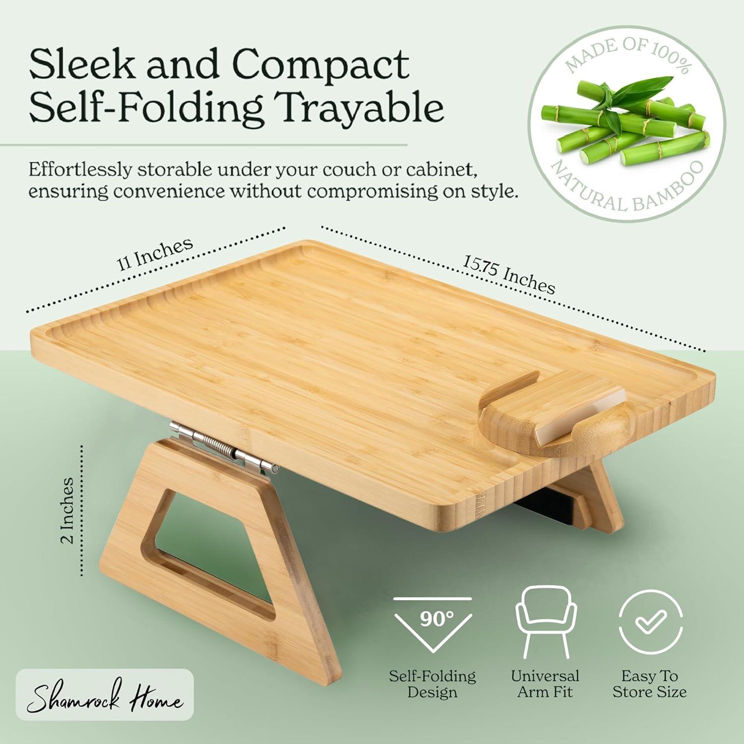 Mesa de Brazo de Sofá Shamrock Home Plegable Marrón 40x28cm