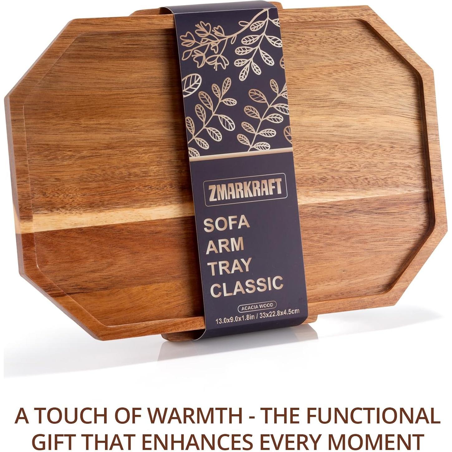 Bandeja de brazo para sofá ZmarKraft de madera de acacia