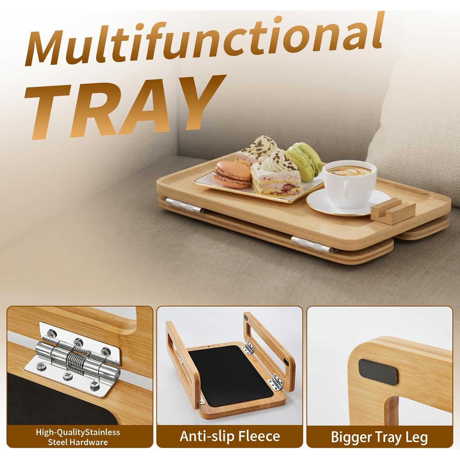 Bandeja de Sofá Plegable Oiehur de Bambú Natural 37.85x23.88cm