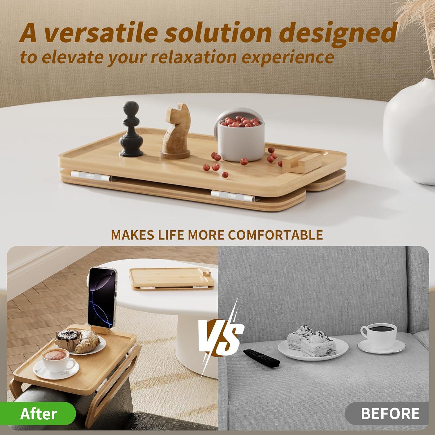 Bandeja de Sofá Plegable Oiehur de Bambú Natural 37.85x23.88cm