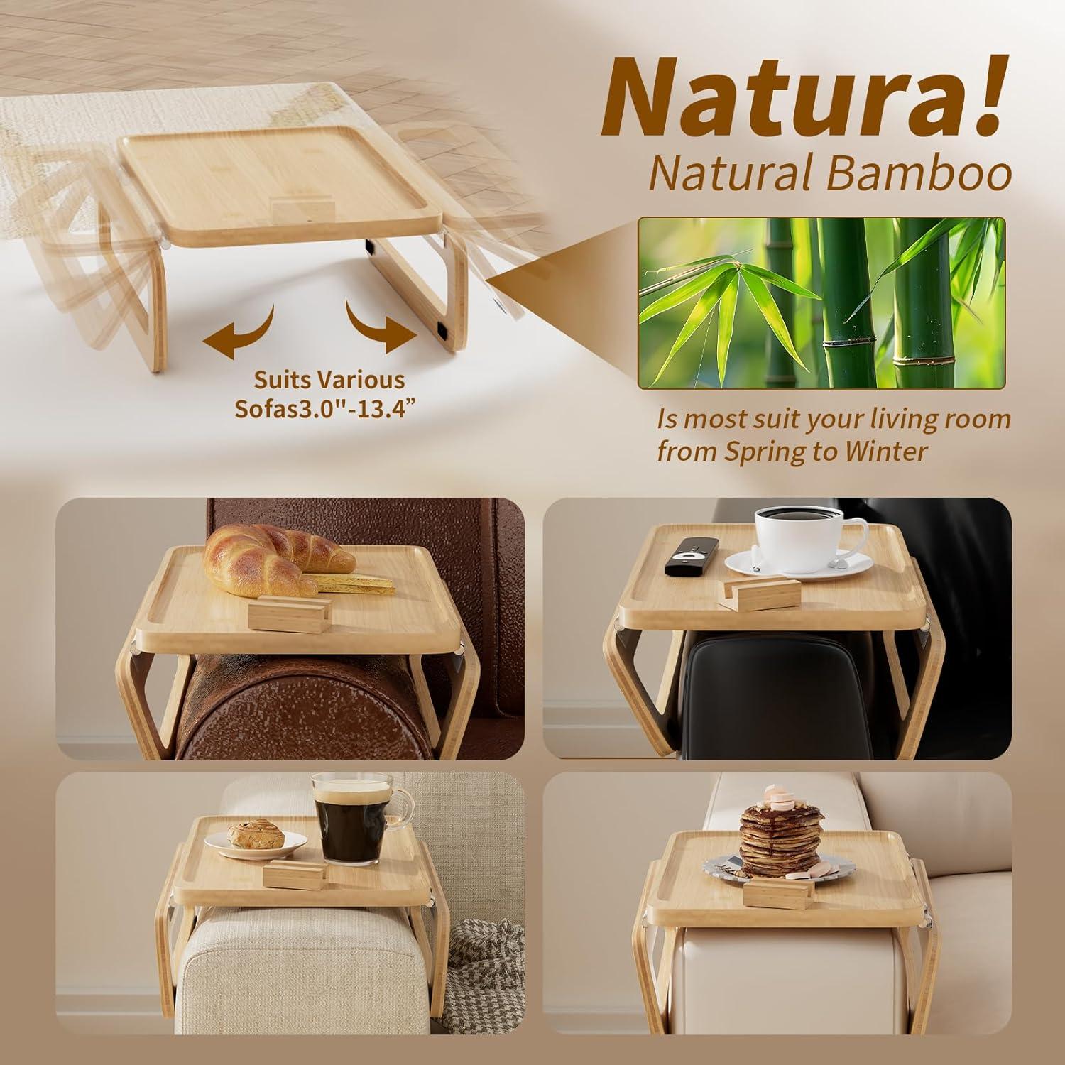 Bandeja de Sofá Plegable Oiehur de Bambú Natural 37.85x23.88cm