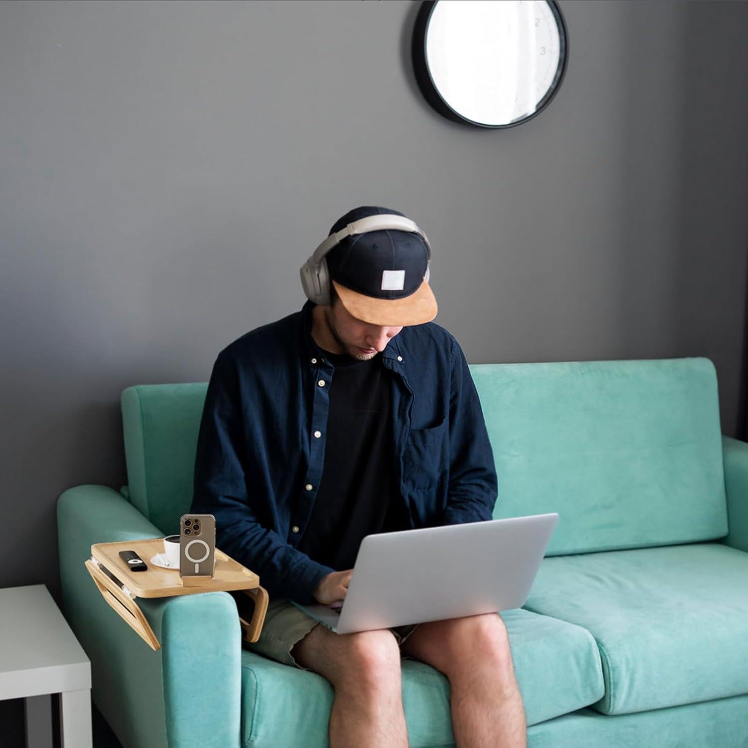 Bandeja de Sofá Plegable Oiehur de Bambú Natural 37.85x23.88cm