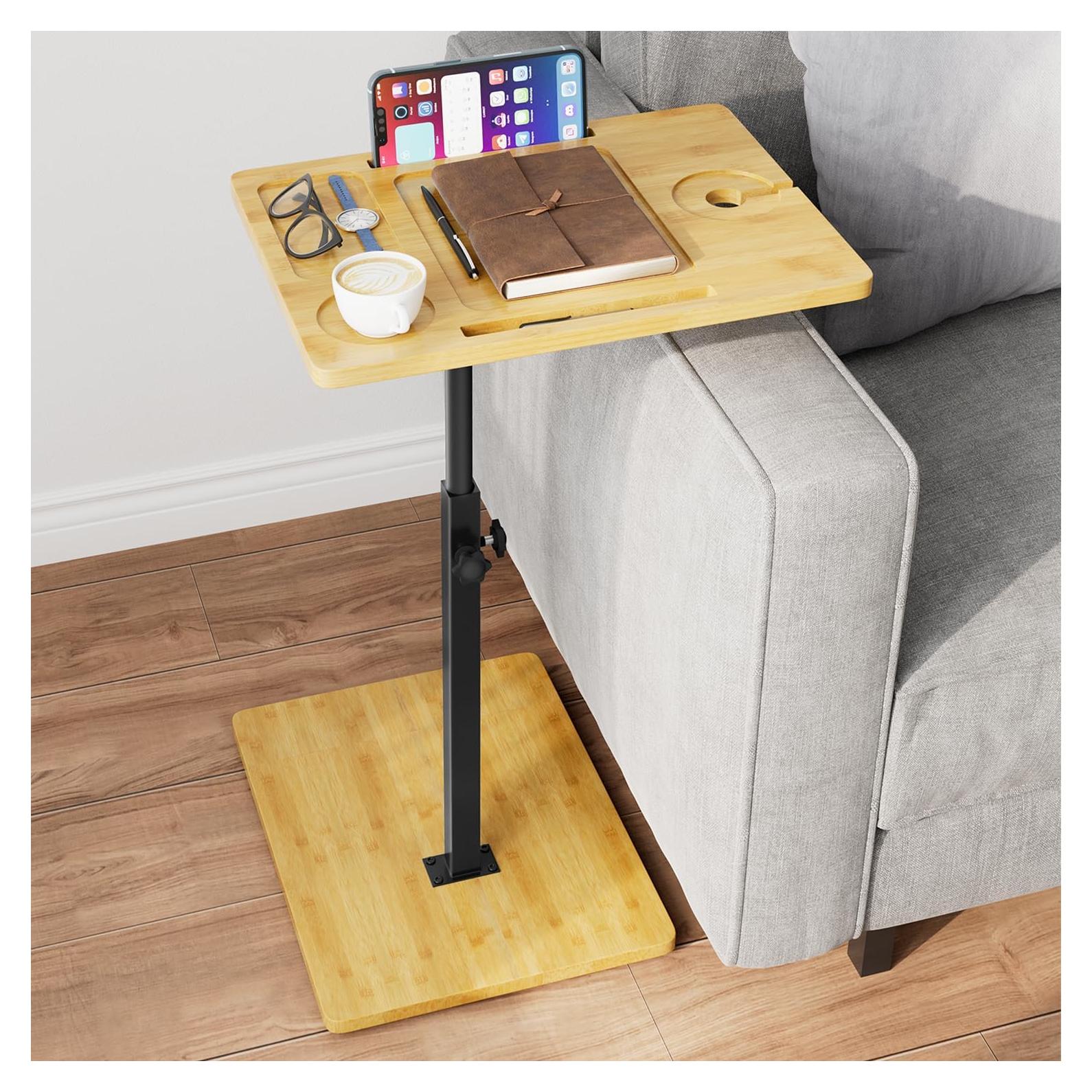 Mesa C Ajustable de Bambú XNSDXV con Bandeja Giratoria 360°