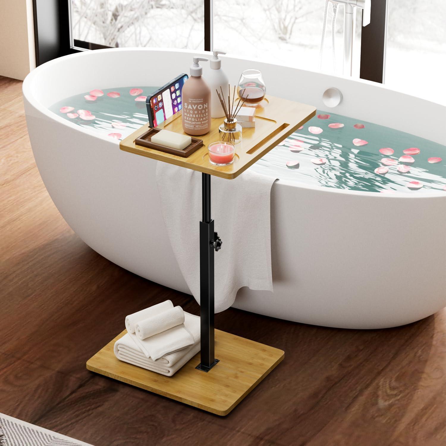 Mesa C Ajustable de Bambú XNSDXV con Bandeja Giratoria 360°