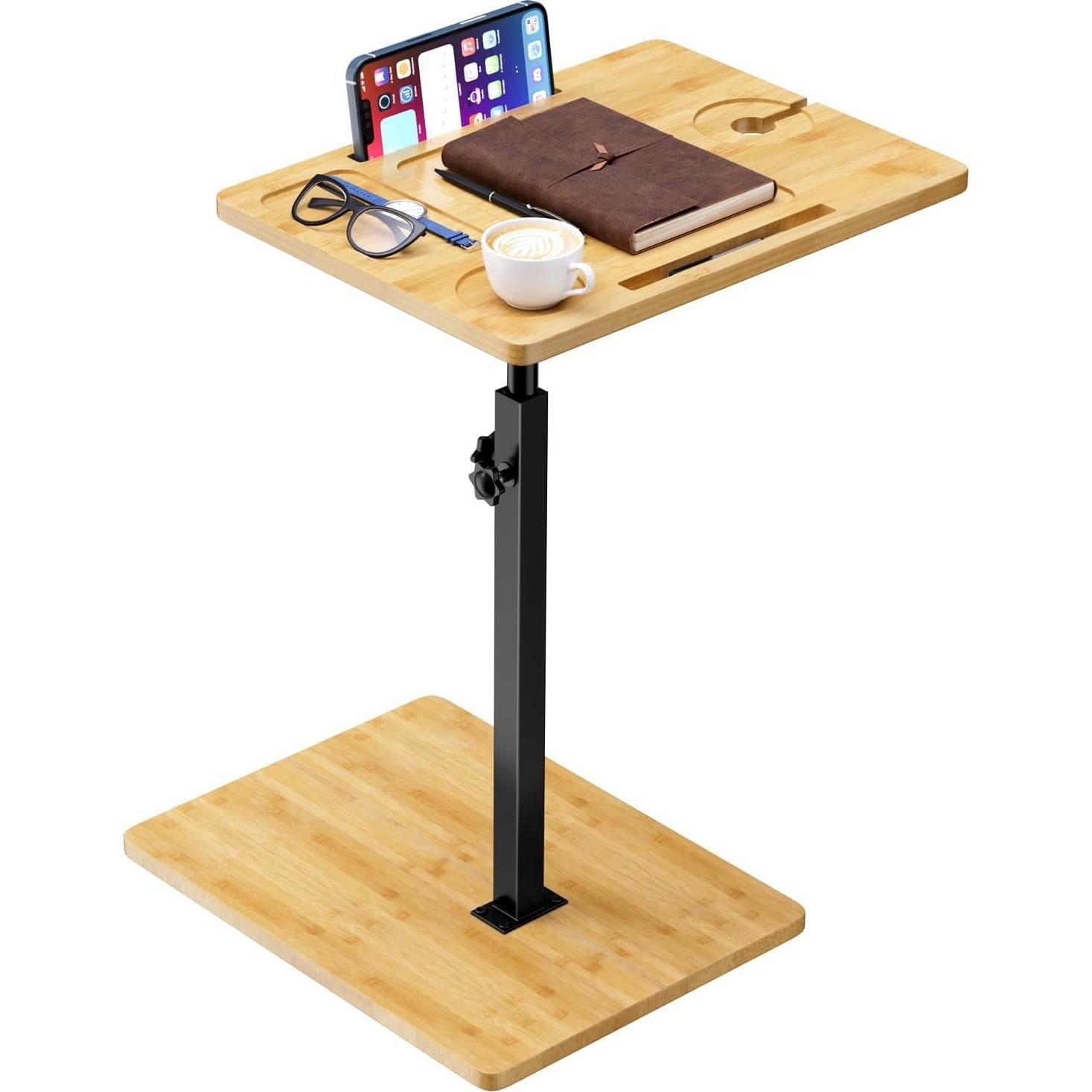 Mesa C Ajustable de Bambú XNSDXV con Bandeja Giratoria 360°