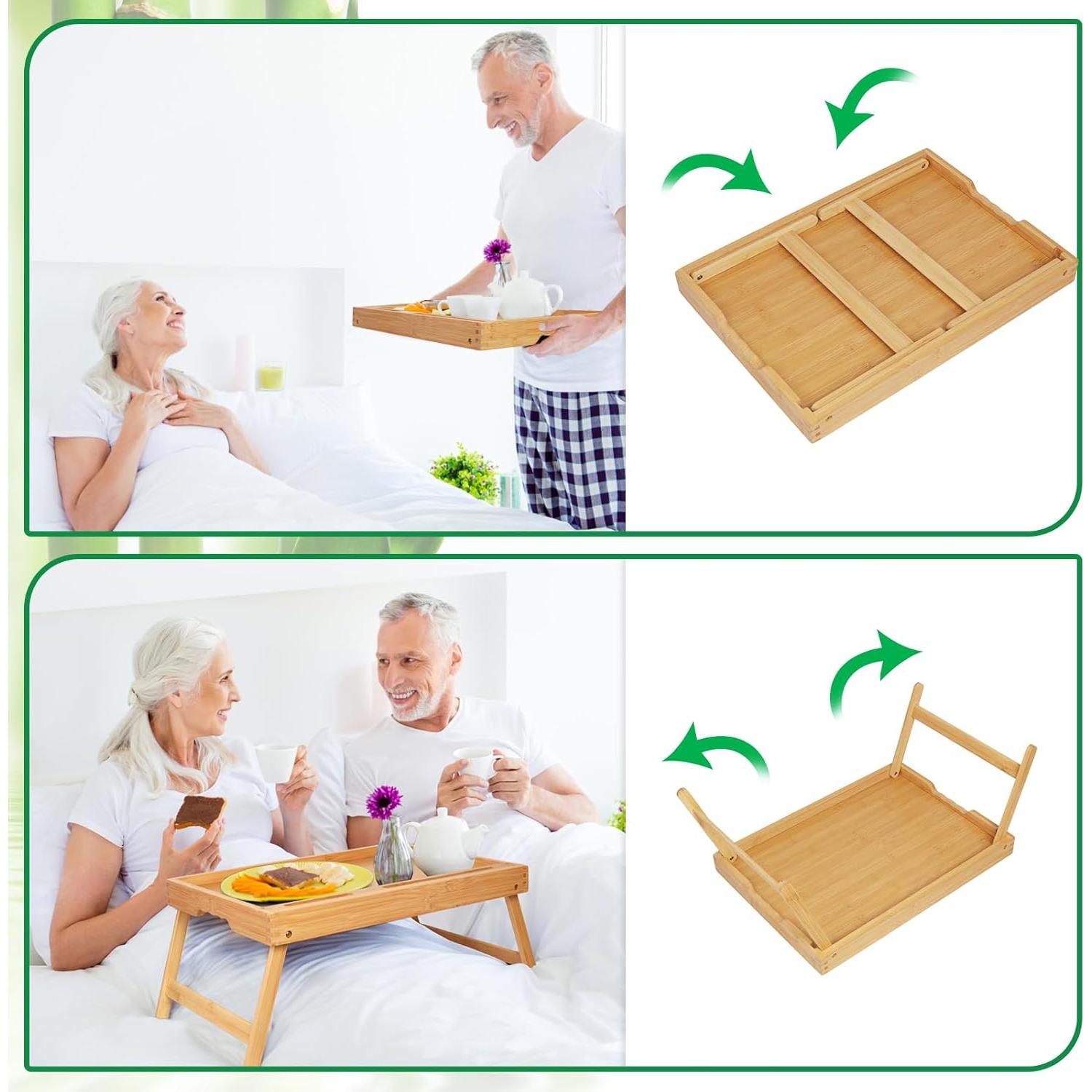 Mesa de bandeja de cama Artmeer grande de bambú plegable